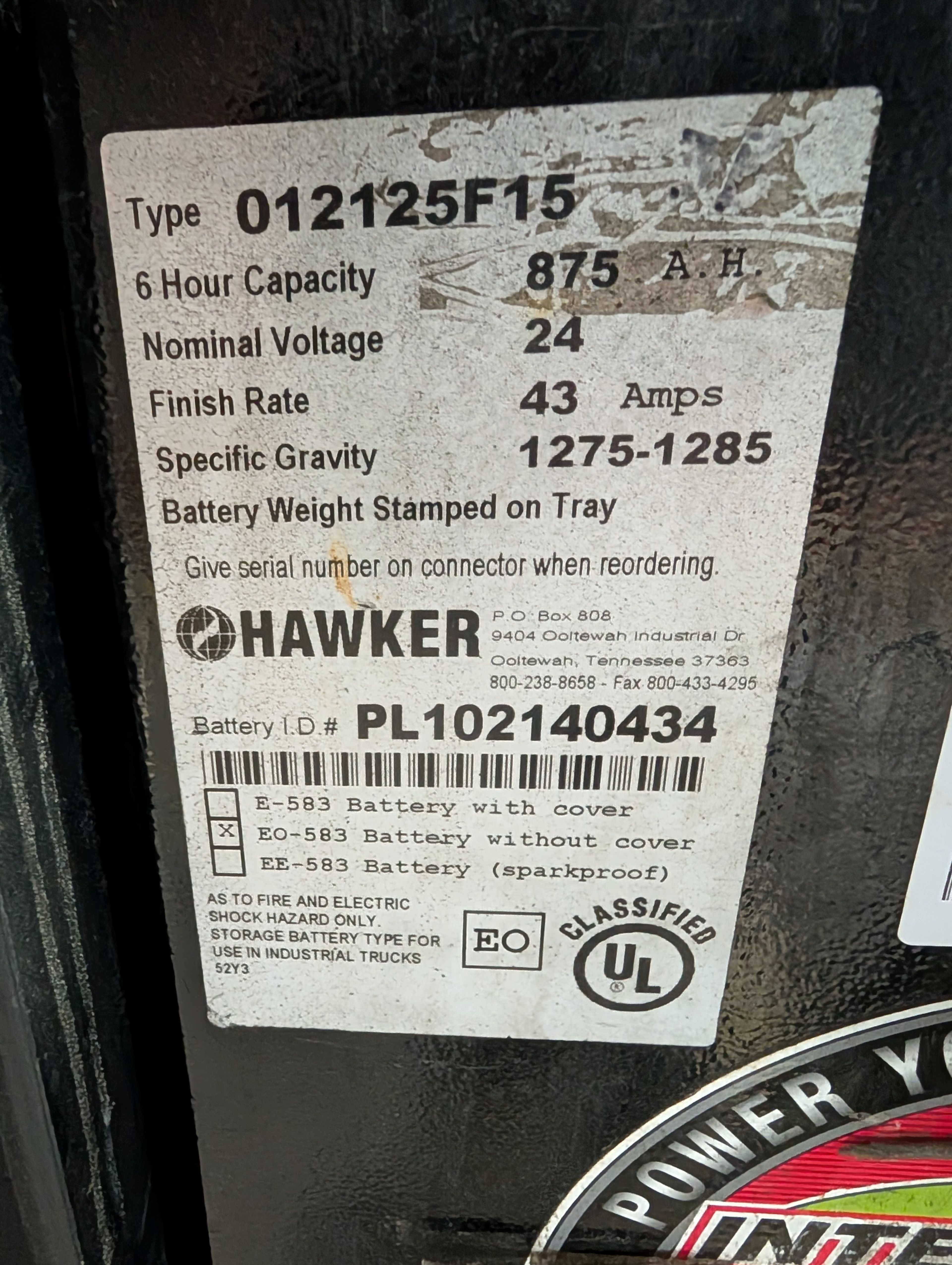 Battery - 24V - Hawker - Document 2