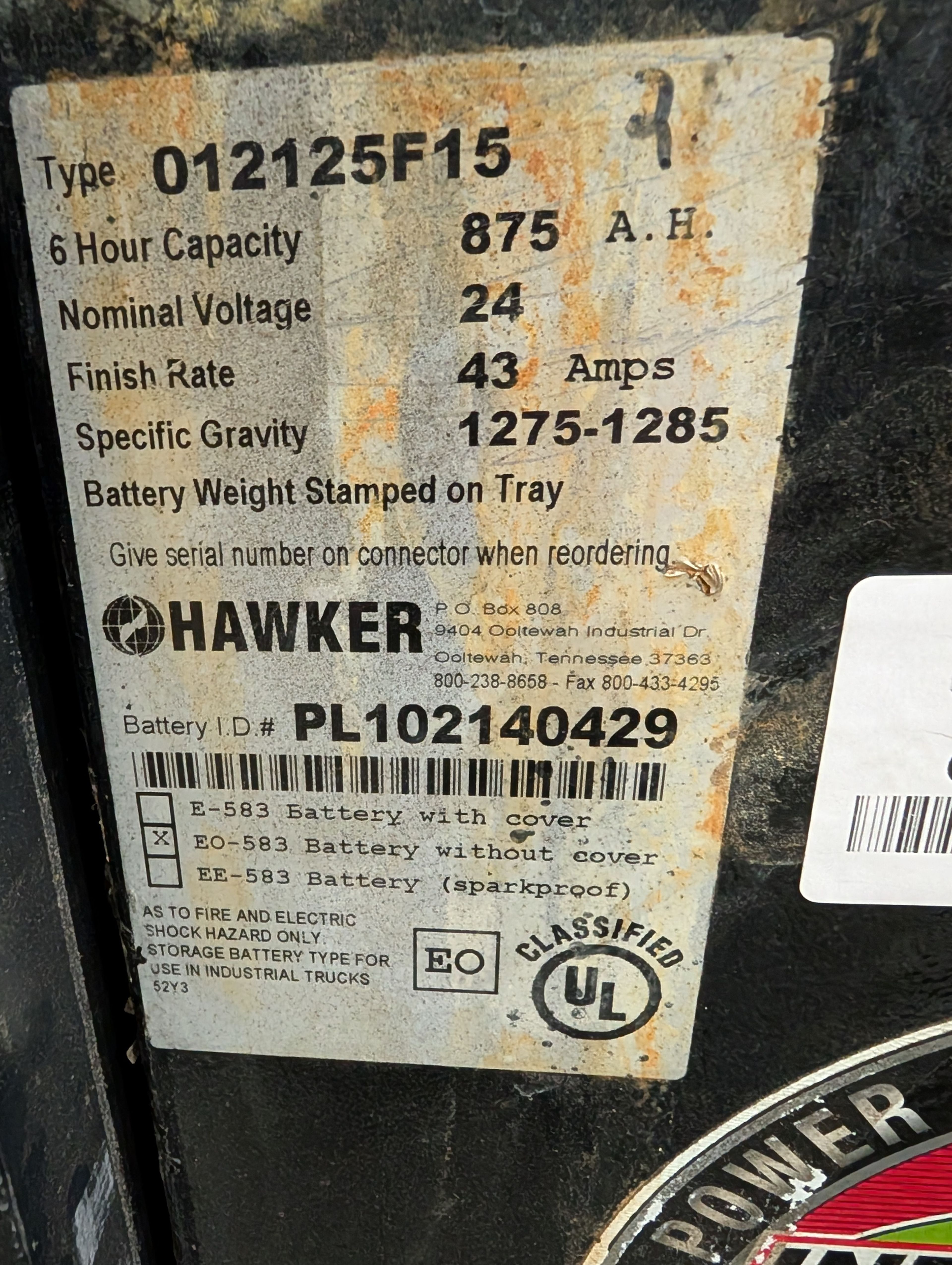 Battery - 24V - Hawker - Document 2