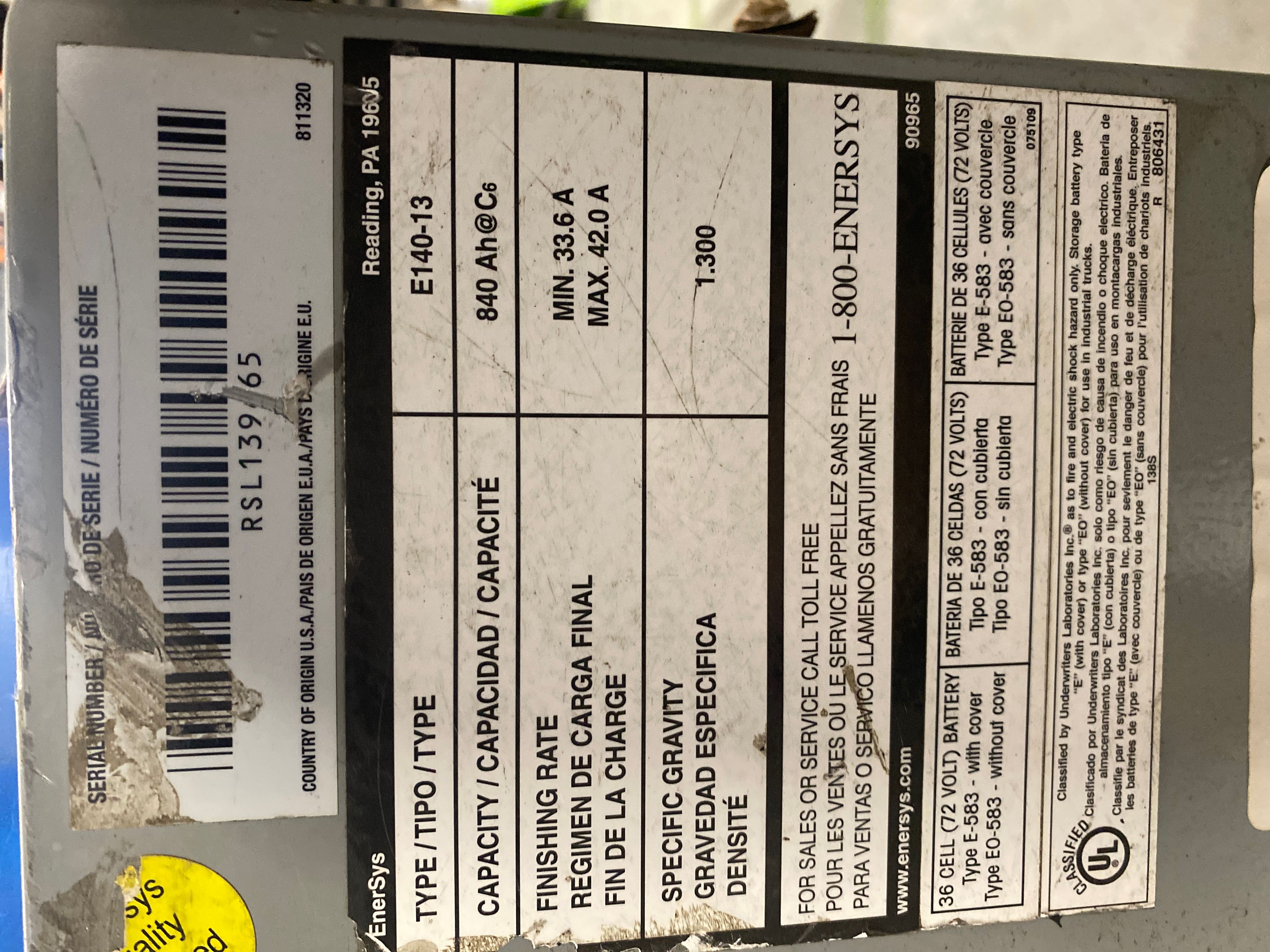 Battery - 72 Volt - Enersys - Document 2