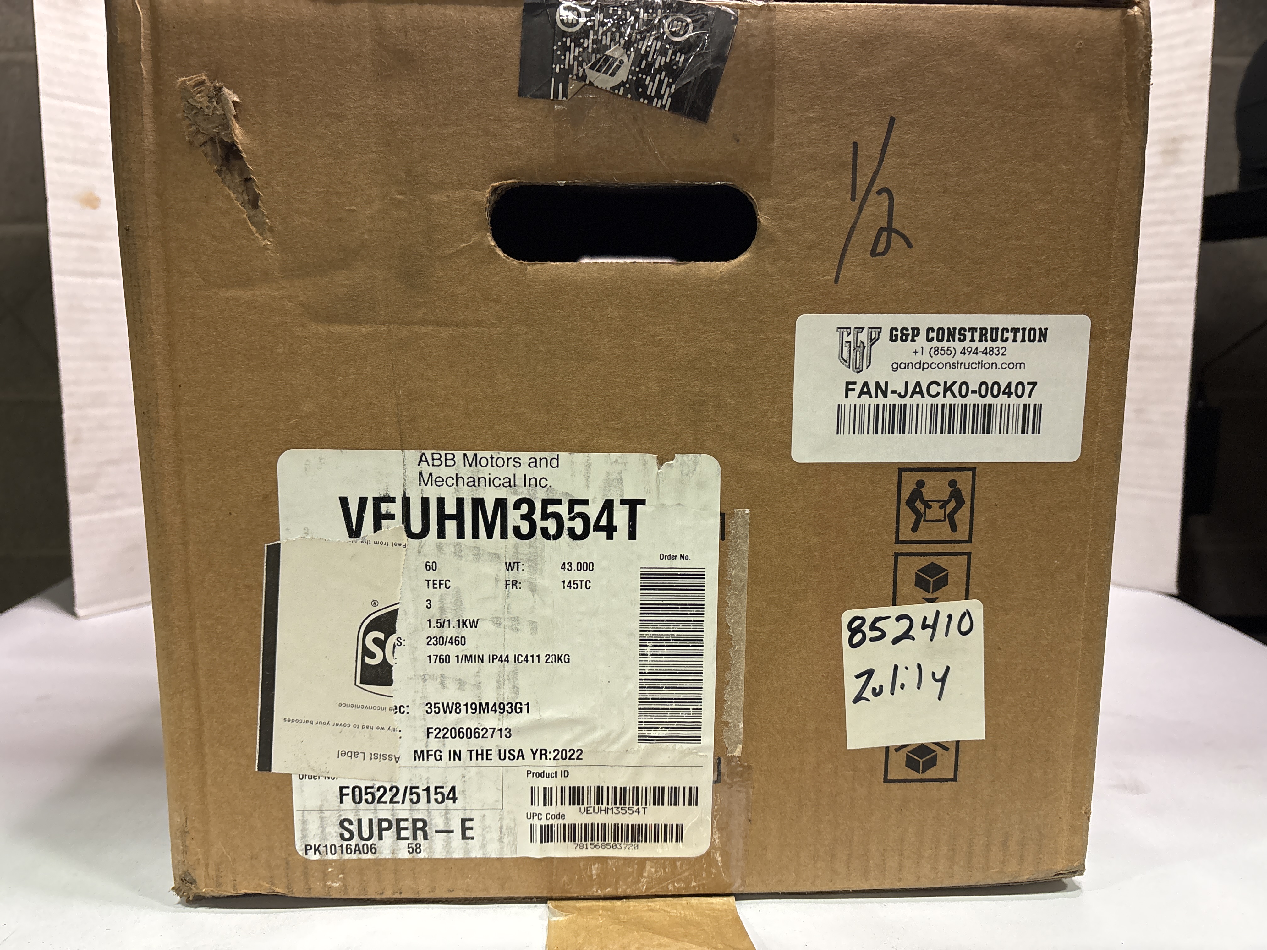 Baldor Reliance -  1.5 HP Electric Motor - VEUHM3554T