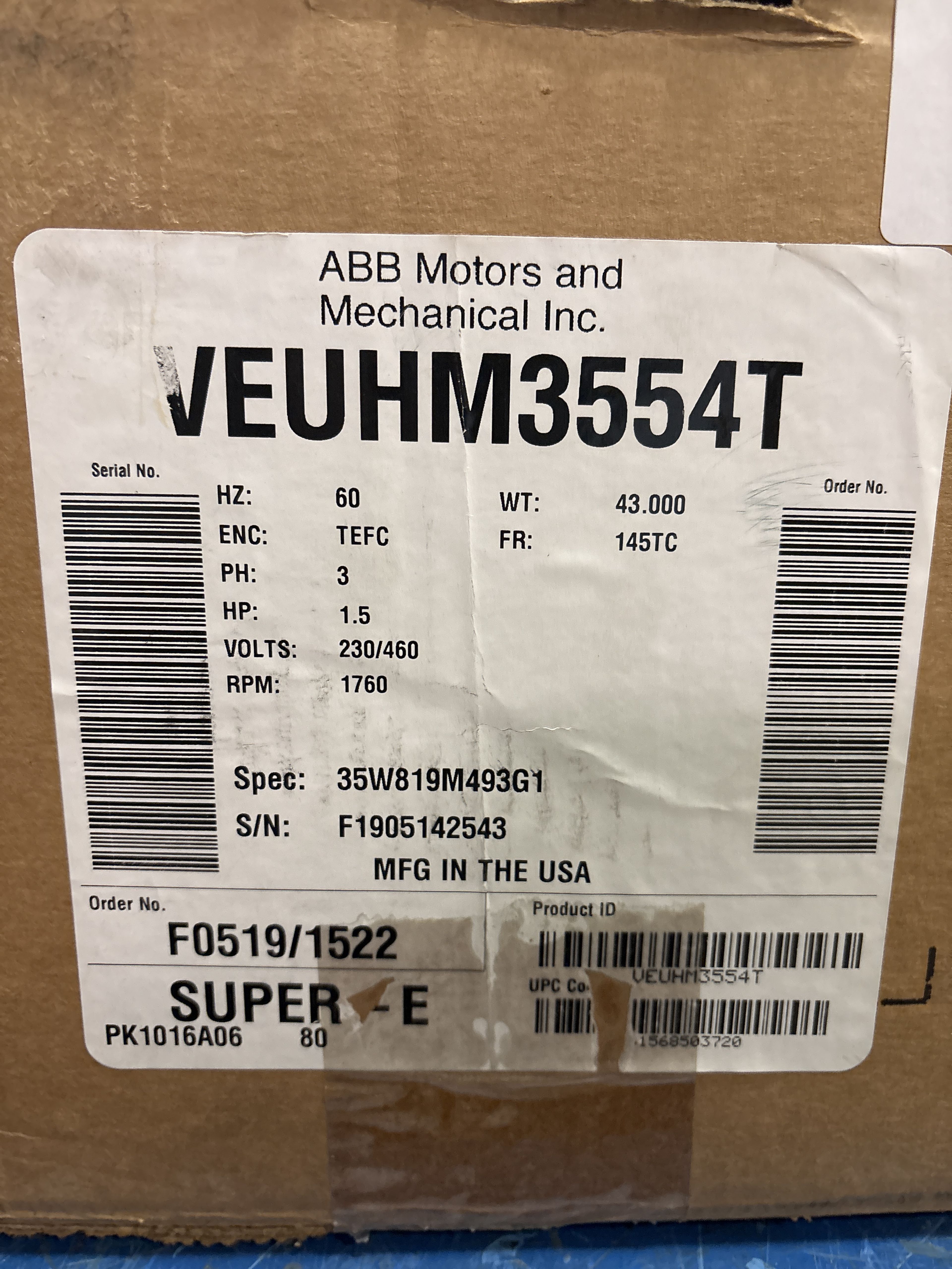 Baldor Reliance - 1.5 HP Electric Motor - VEUHM3554T - Document 1