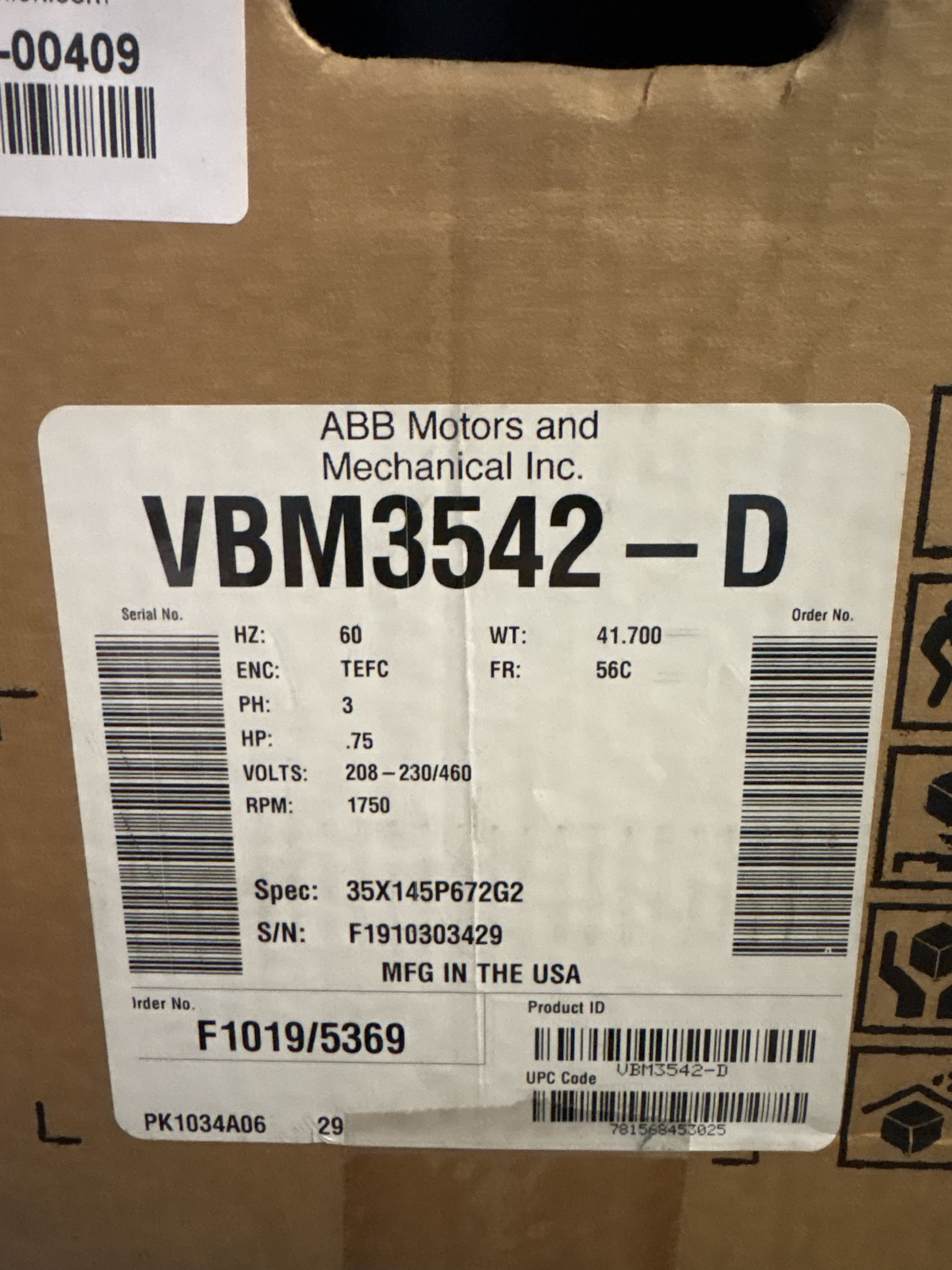 Baldor Reliance - .75 HP Electric Motor - VBM3542-D