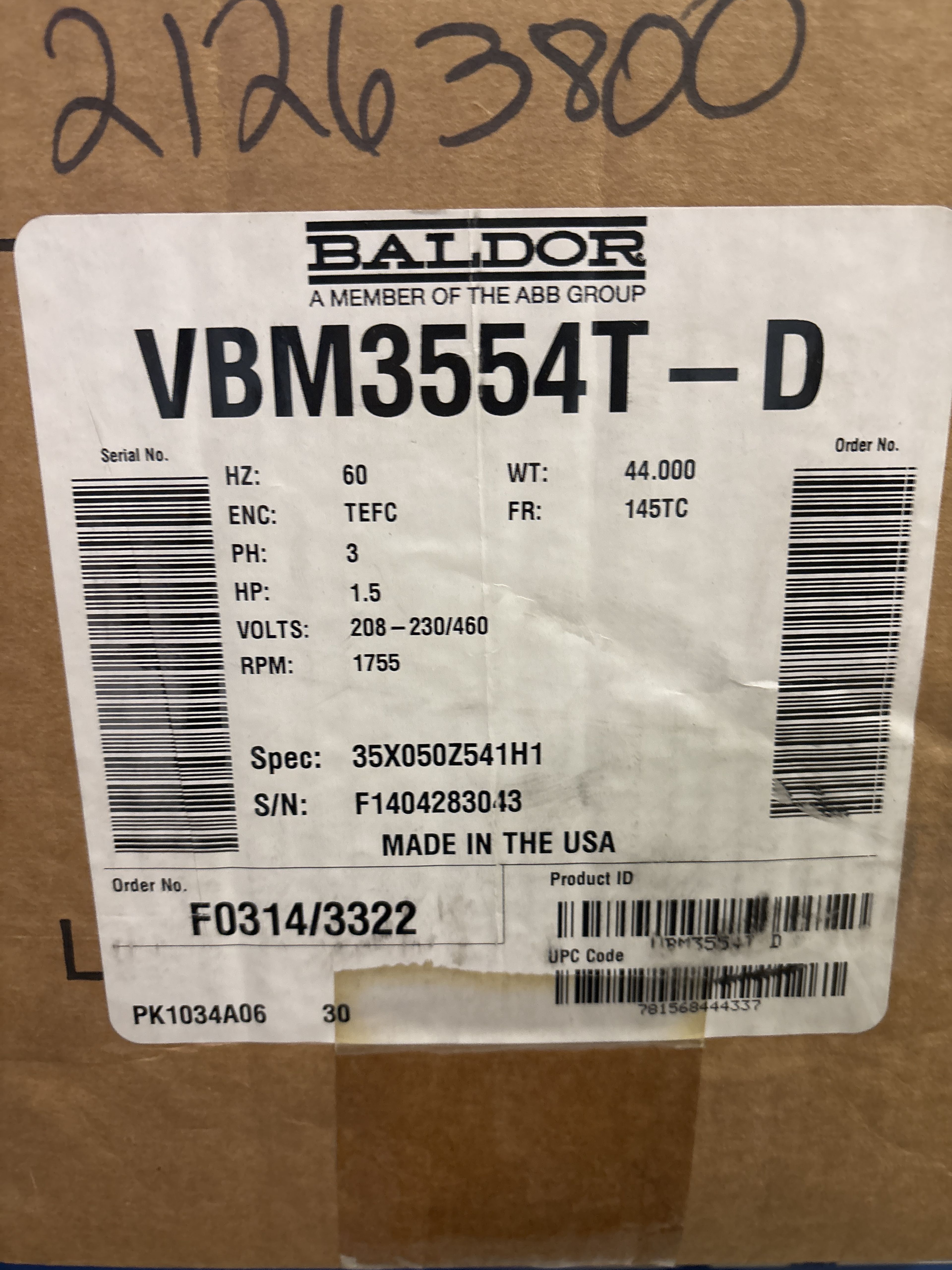 Baldor Reliance - 1.5 HP Electric Motor - VBM3554T-D - Document 1