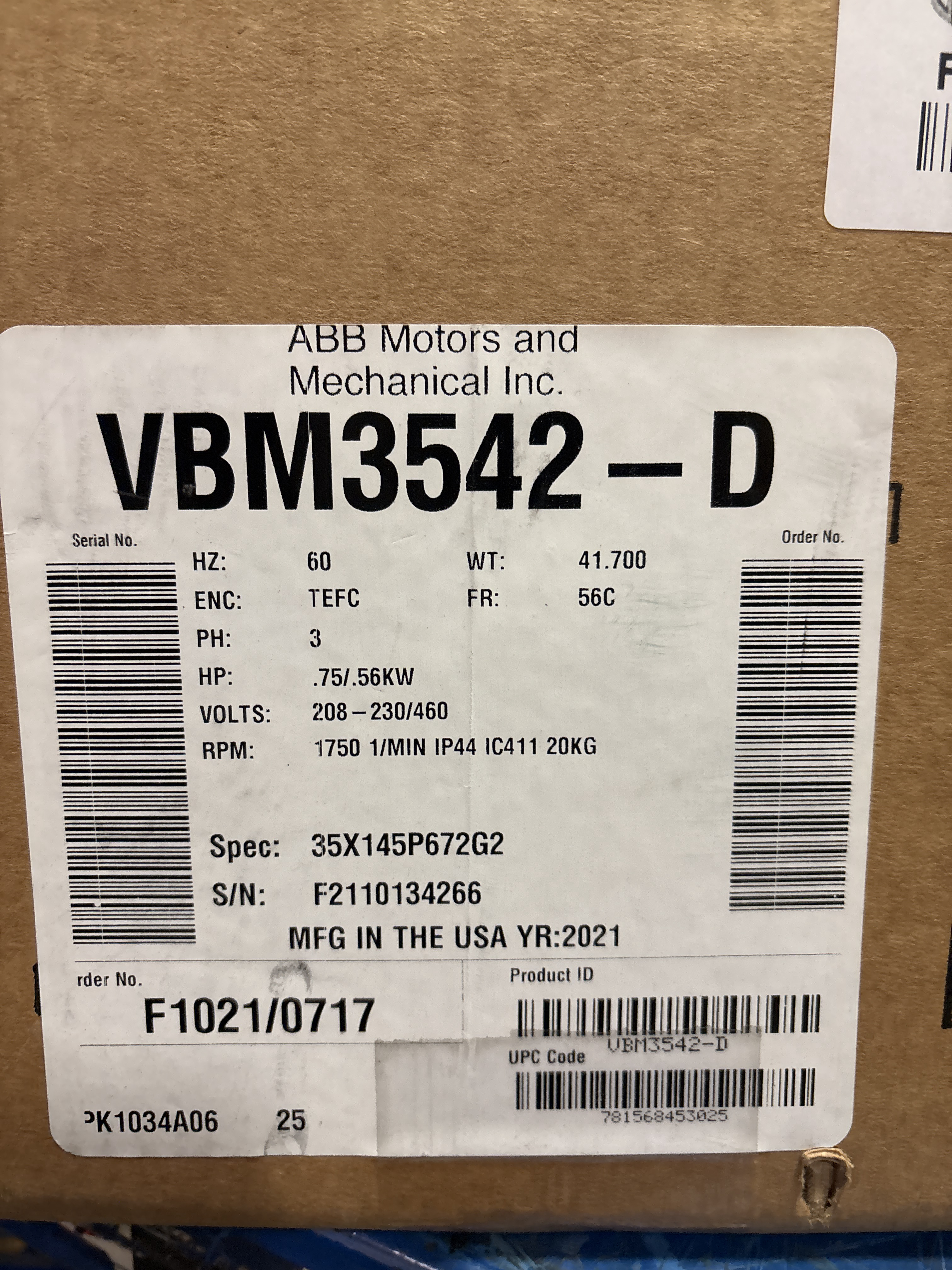 Baldor Reliance - .75 HP Electric Motor - VBM3542-D