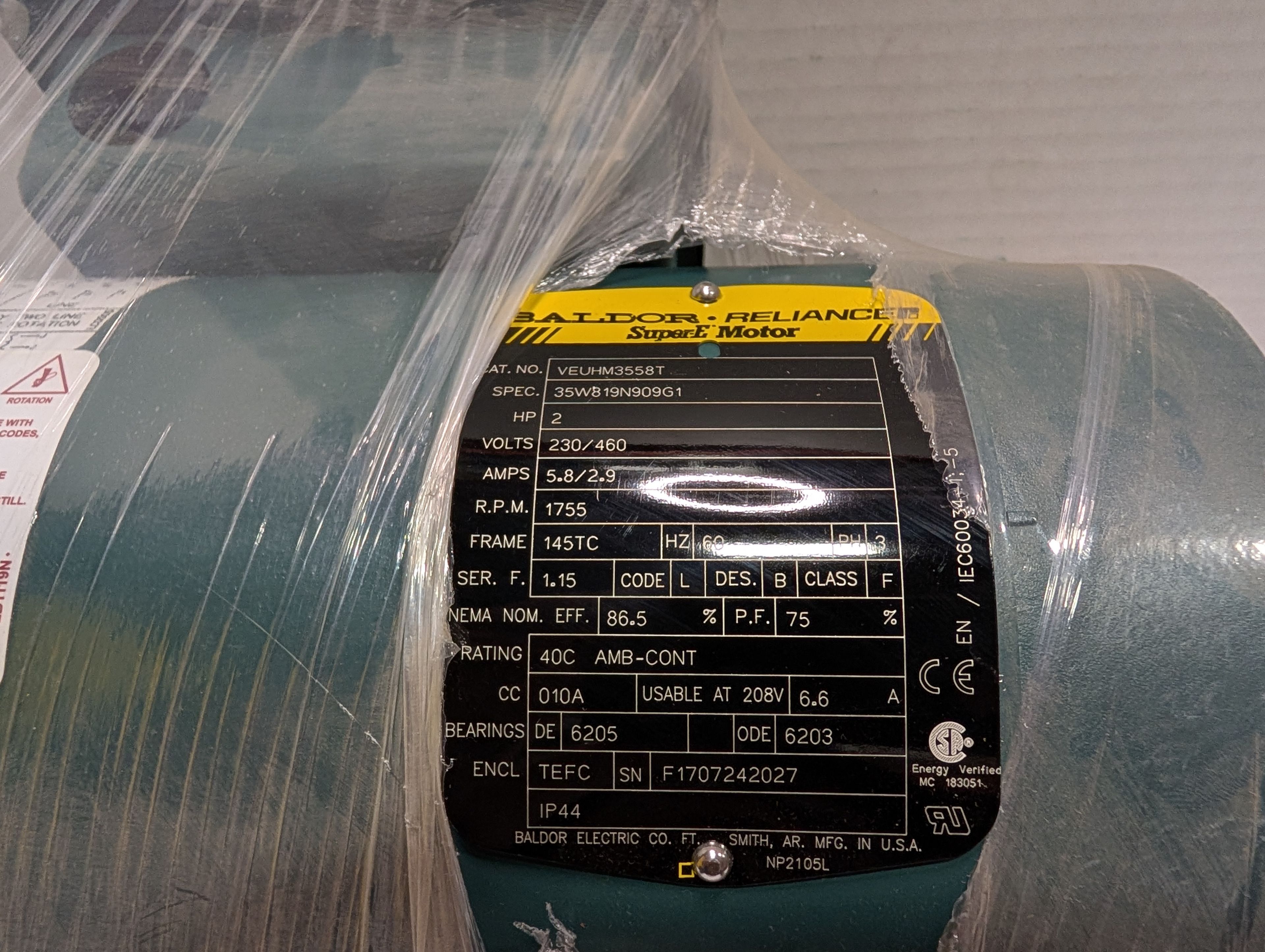 Baldor Reliance - 2 HP Electric Motor - VEUHM3558T - Document 3