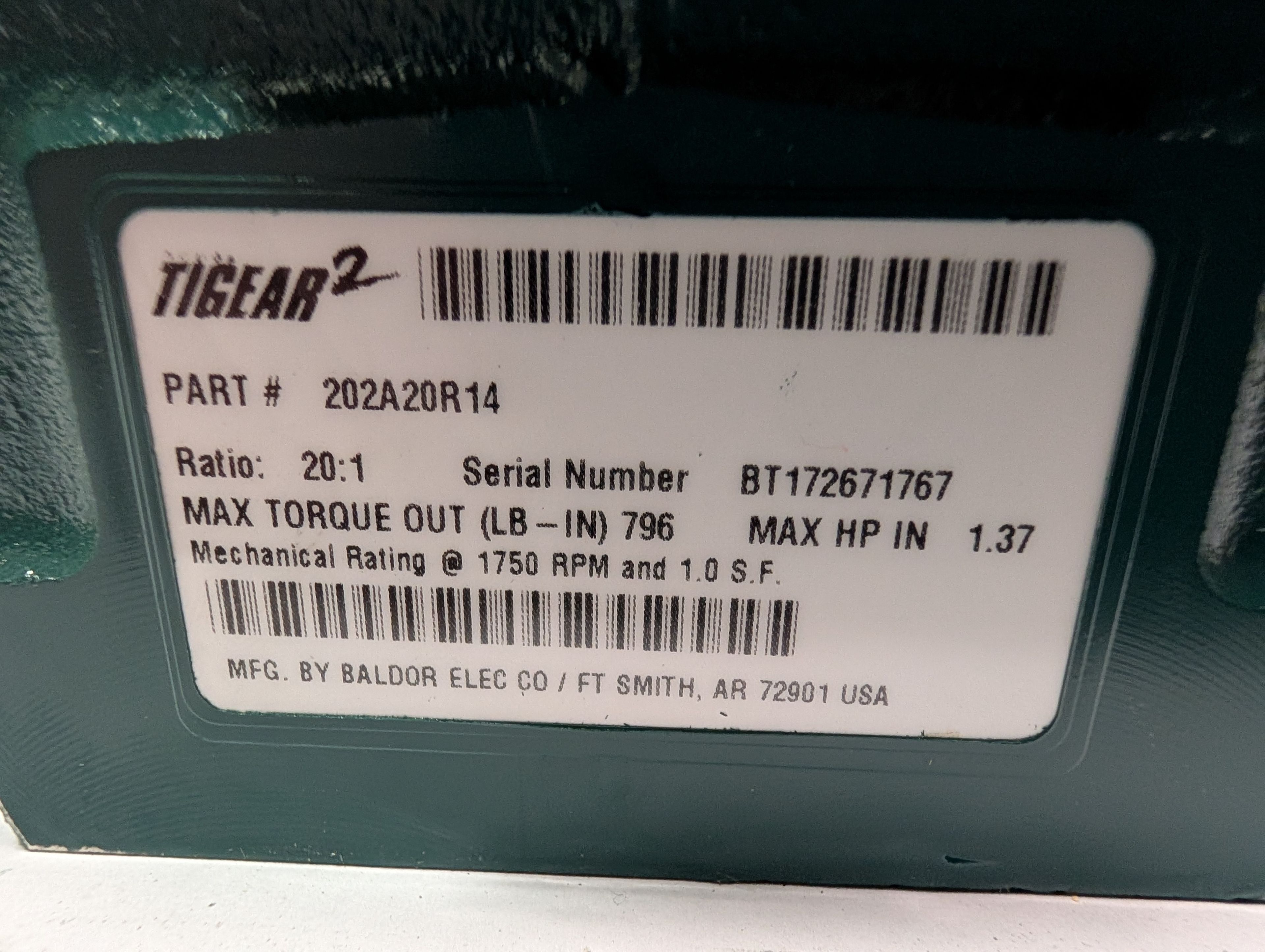 Dodge Tigear - 20:1 Gear Reducer - 202A20R14 - Document 5
