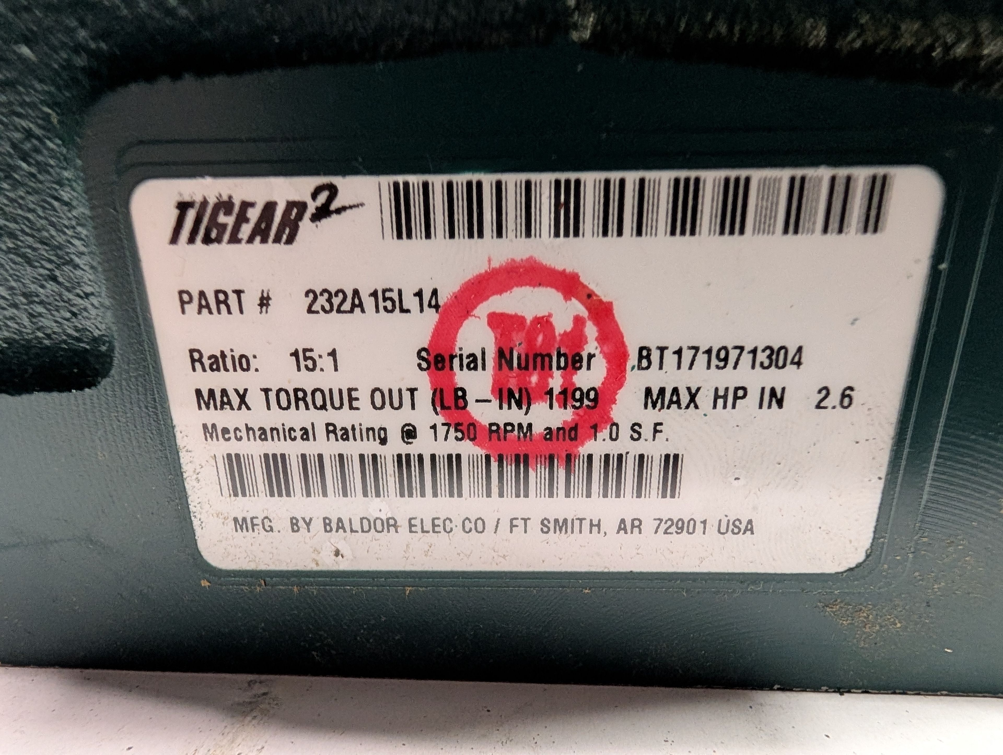 Dodge Tigear - 15:1 Gear Reducer - 232A15L14 - Document 3