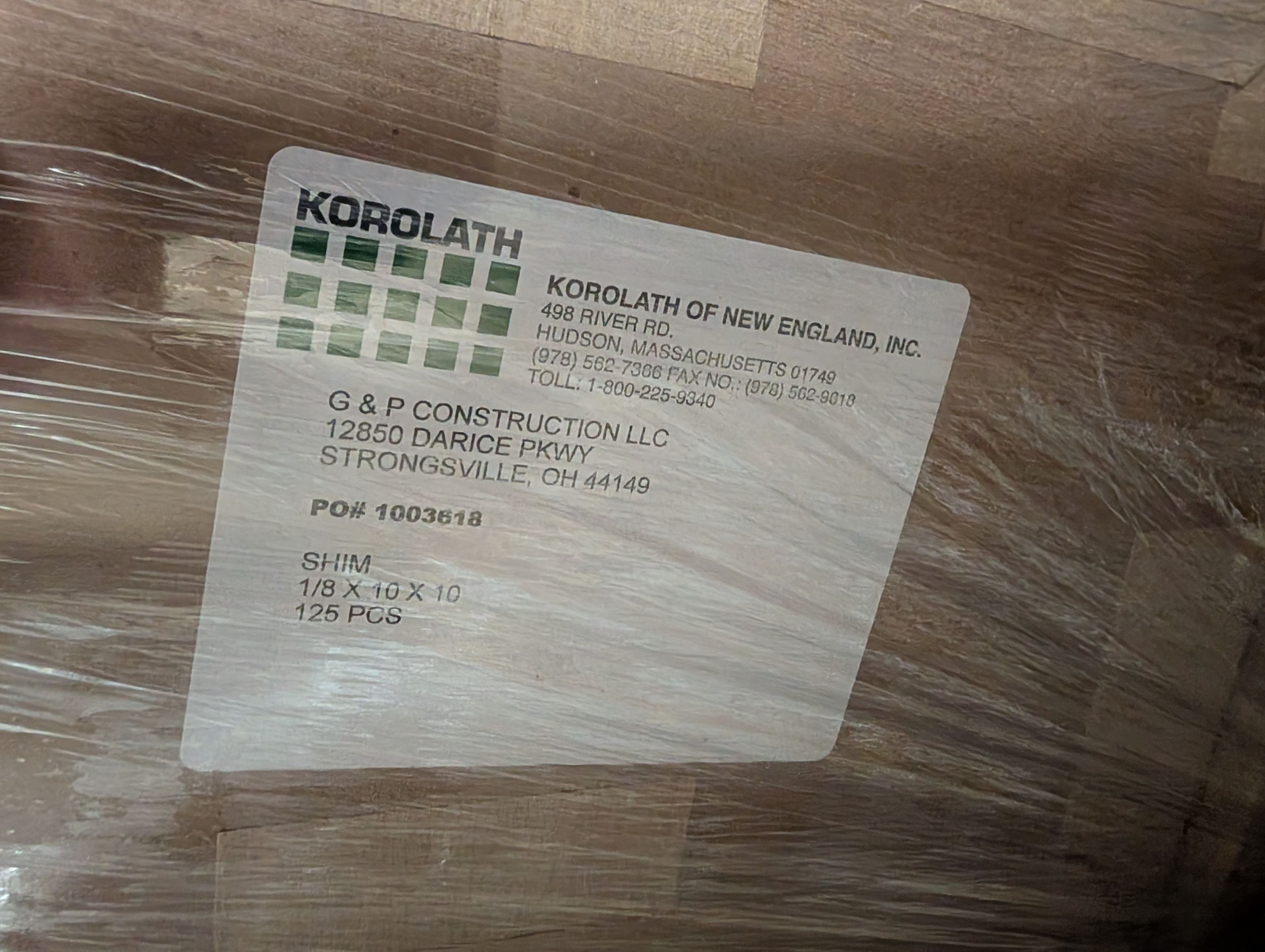 Korolath Shims - 10" x 10" x 1 - Document 1