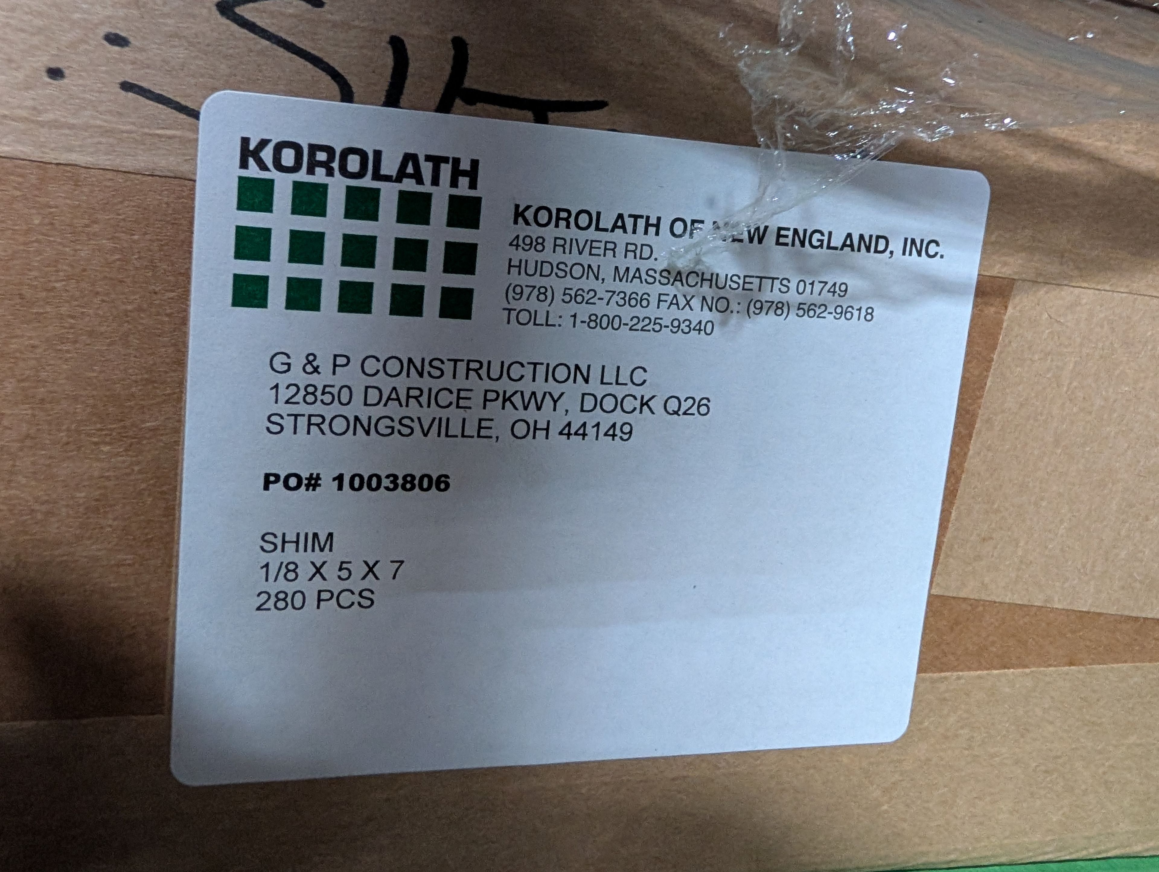 Korolath Shims - 5" x 7" x 1/8 - Document 1