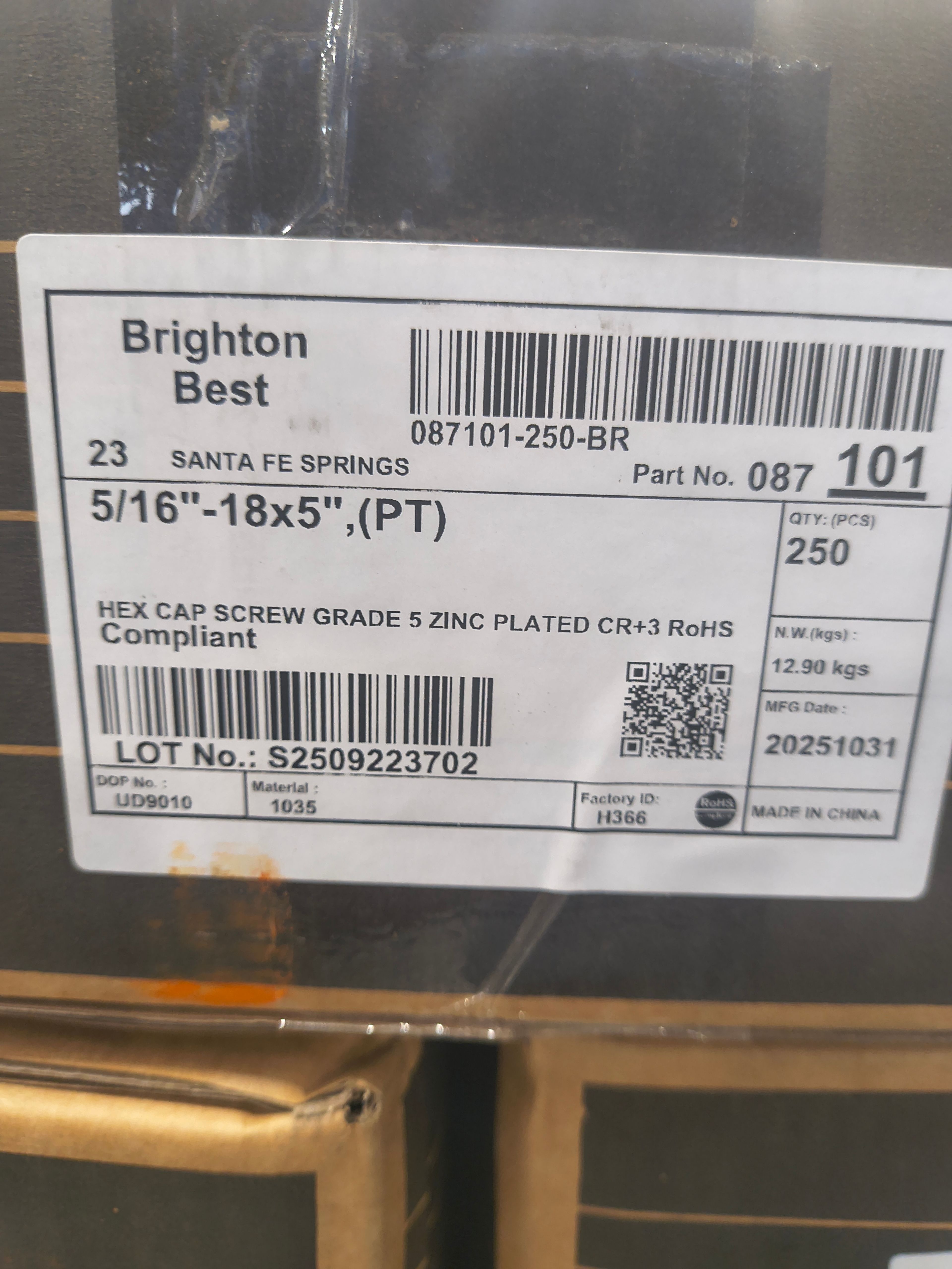 Brighton Best Hex Cap Screw 5/16" x 18 x 5" - Document 5