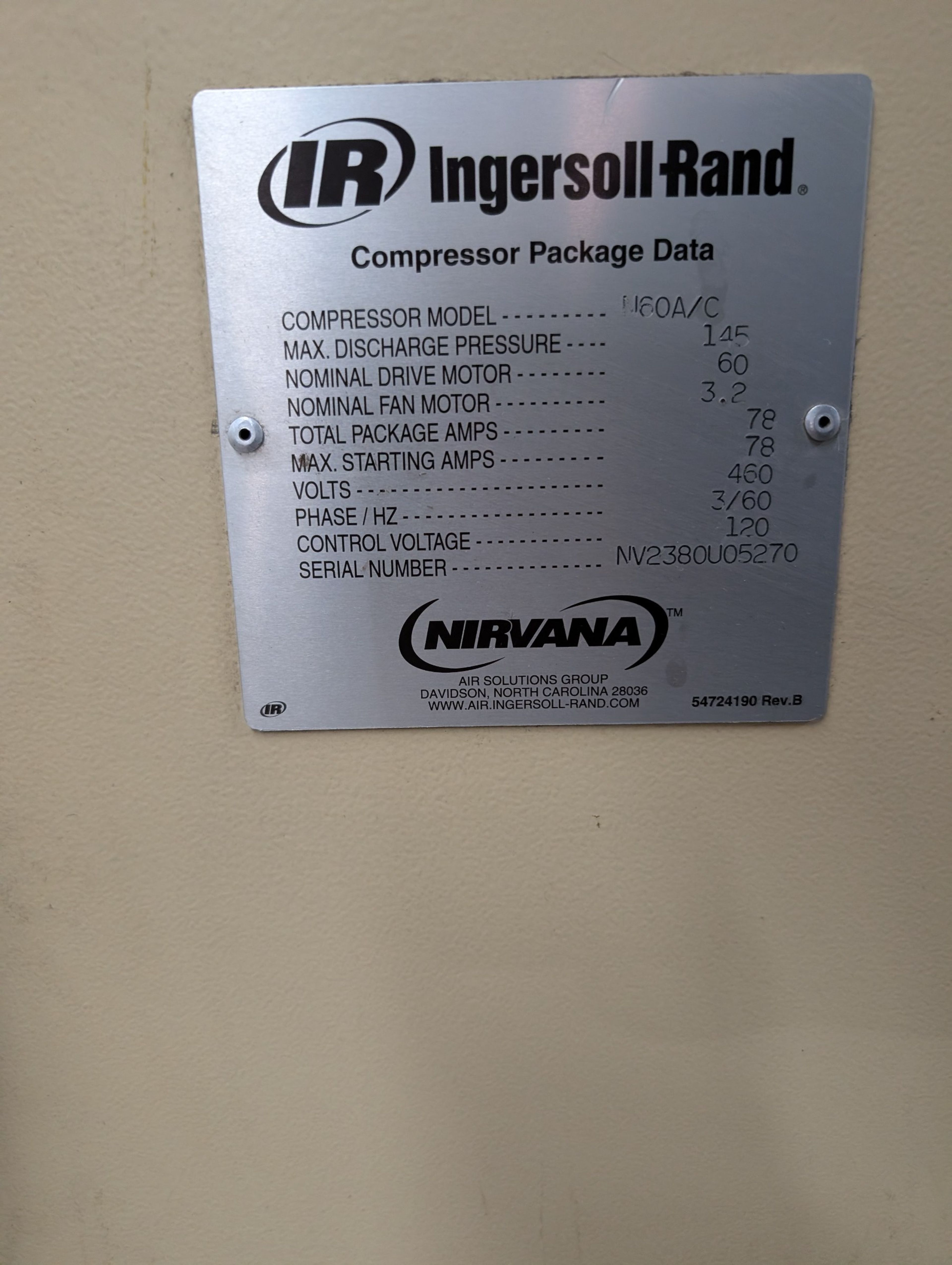 Ingersoll Rand Nirvana N60 A/C 60 HP Air Compressor - Document 2