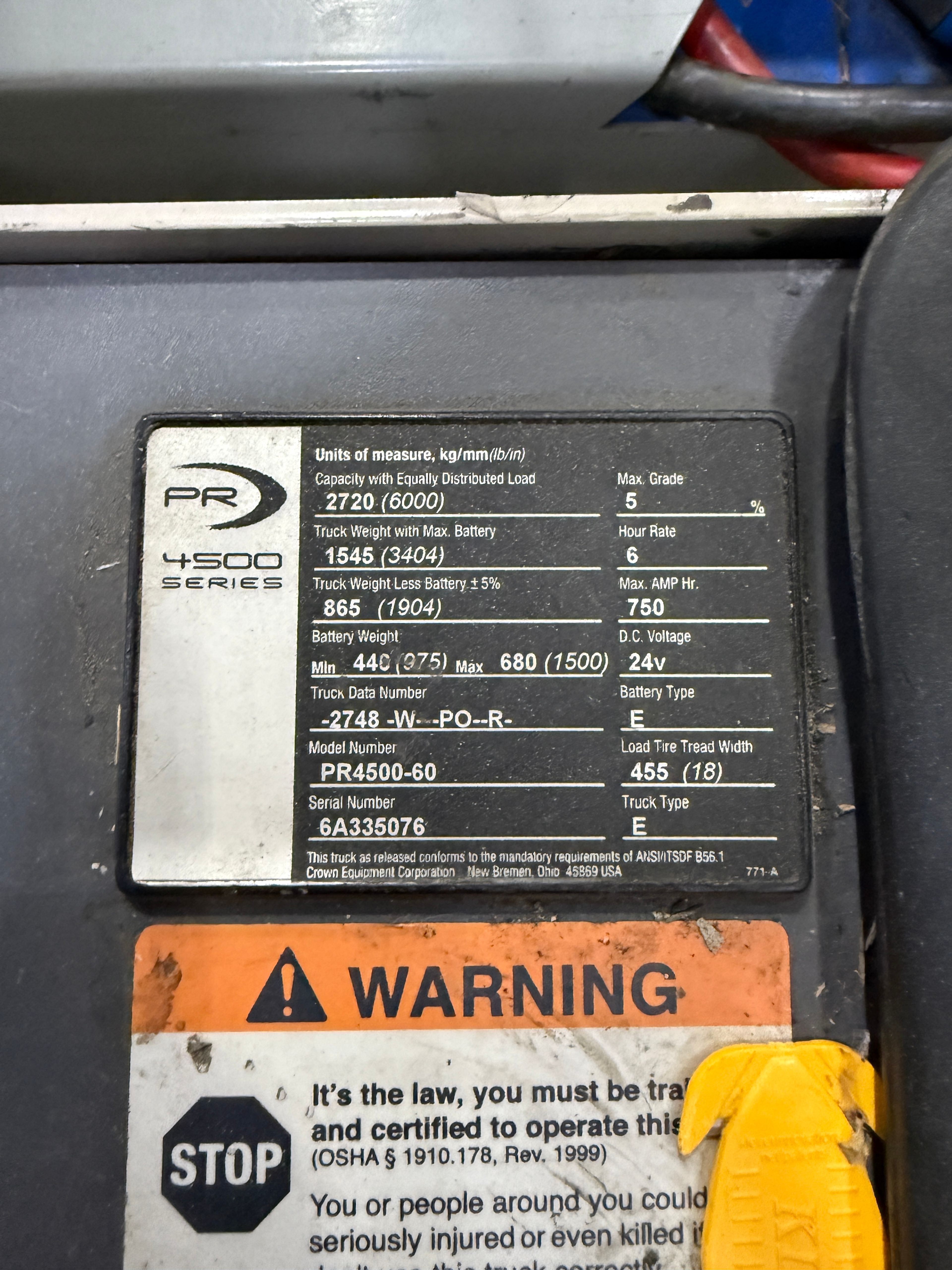 Crown Single Walkie Rider - Model PR4500-60 - Document 7