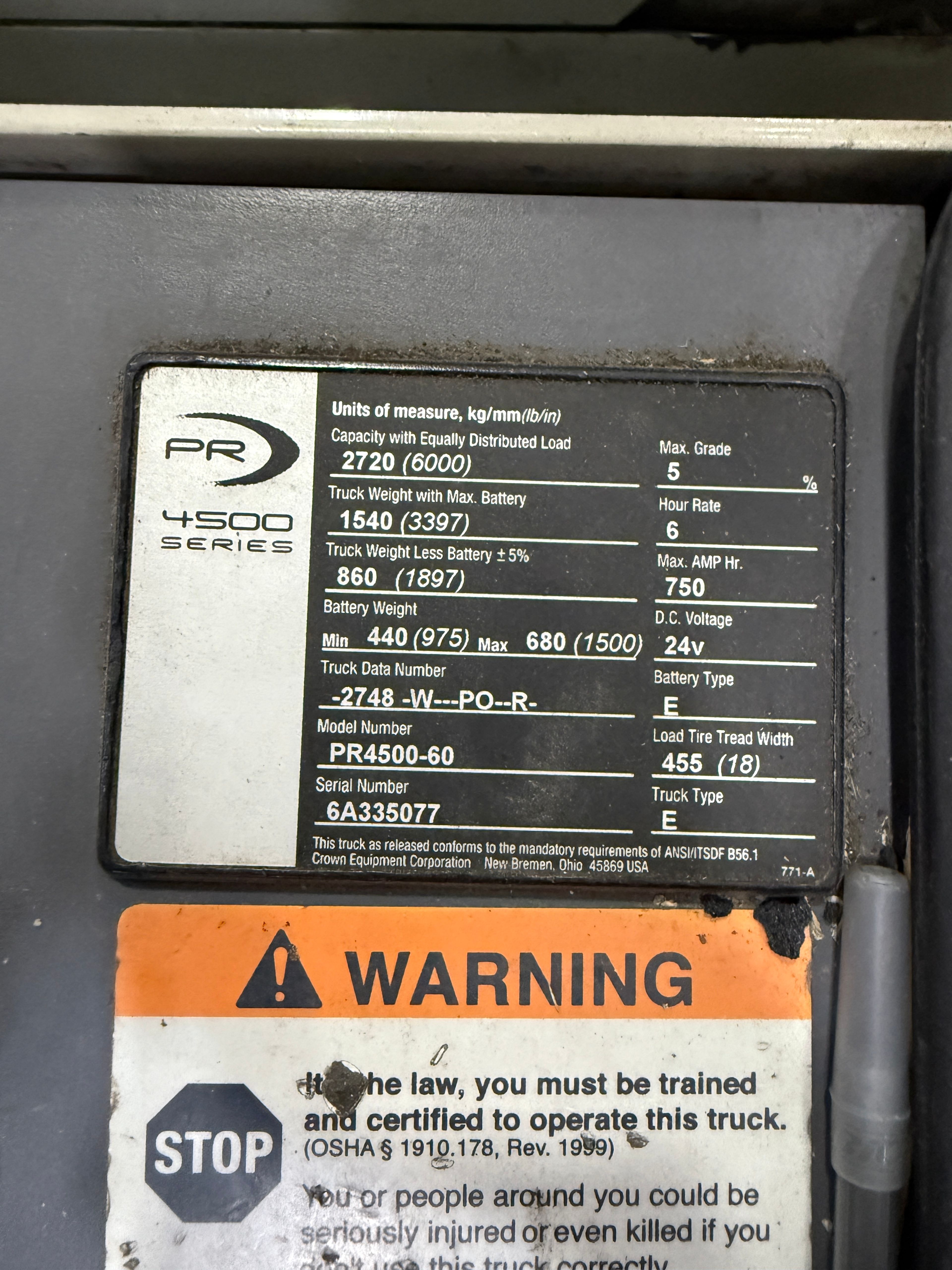 Crown Single Walkie Rider - Model PR4500-60 - Document 7