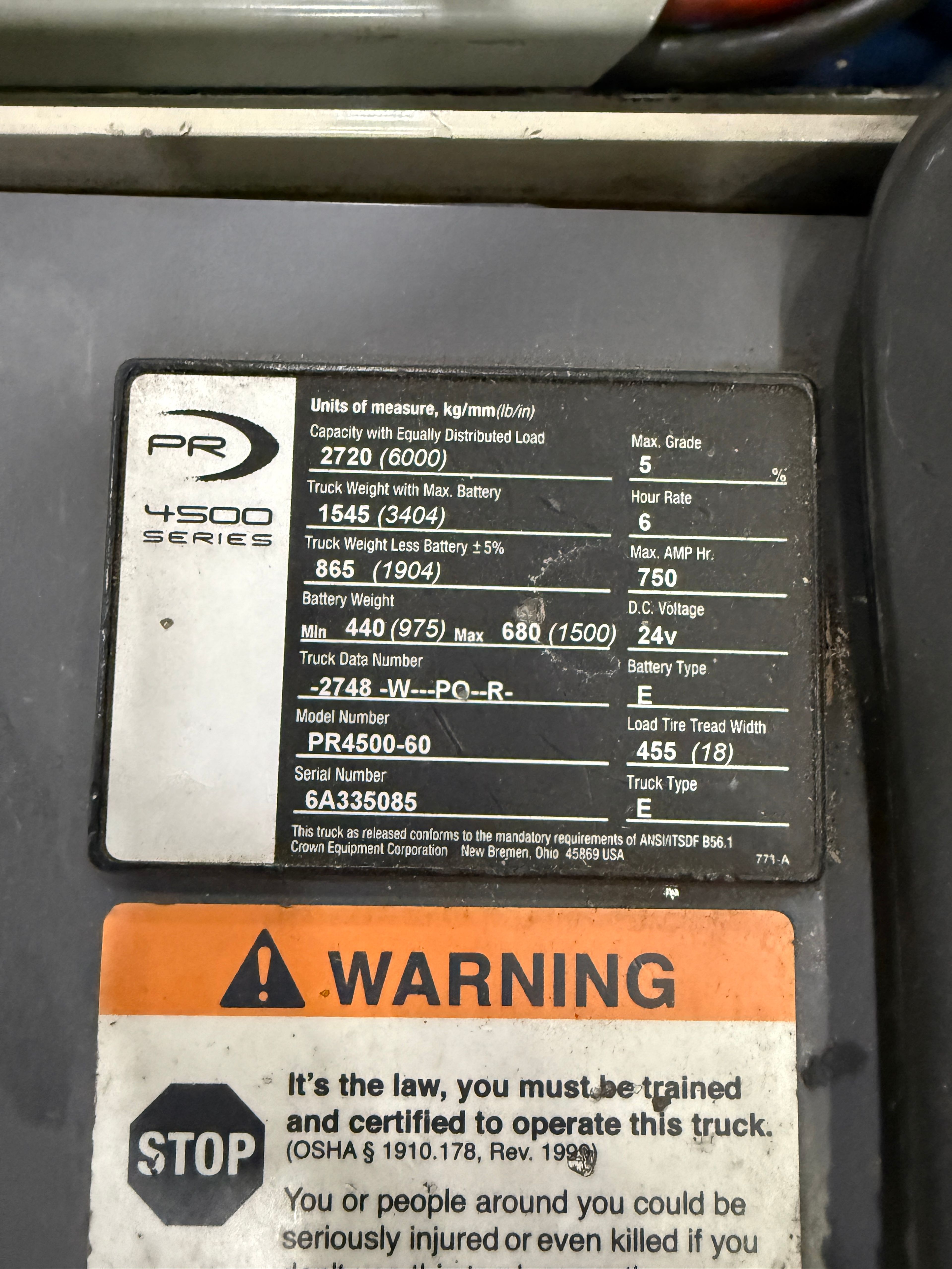 Crown Single Walkie Rider - Model PR4500-60 - Document 7