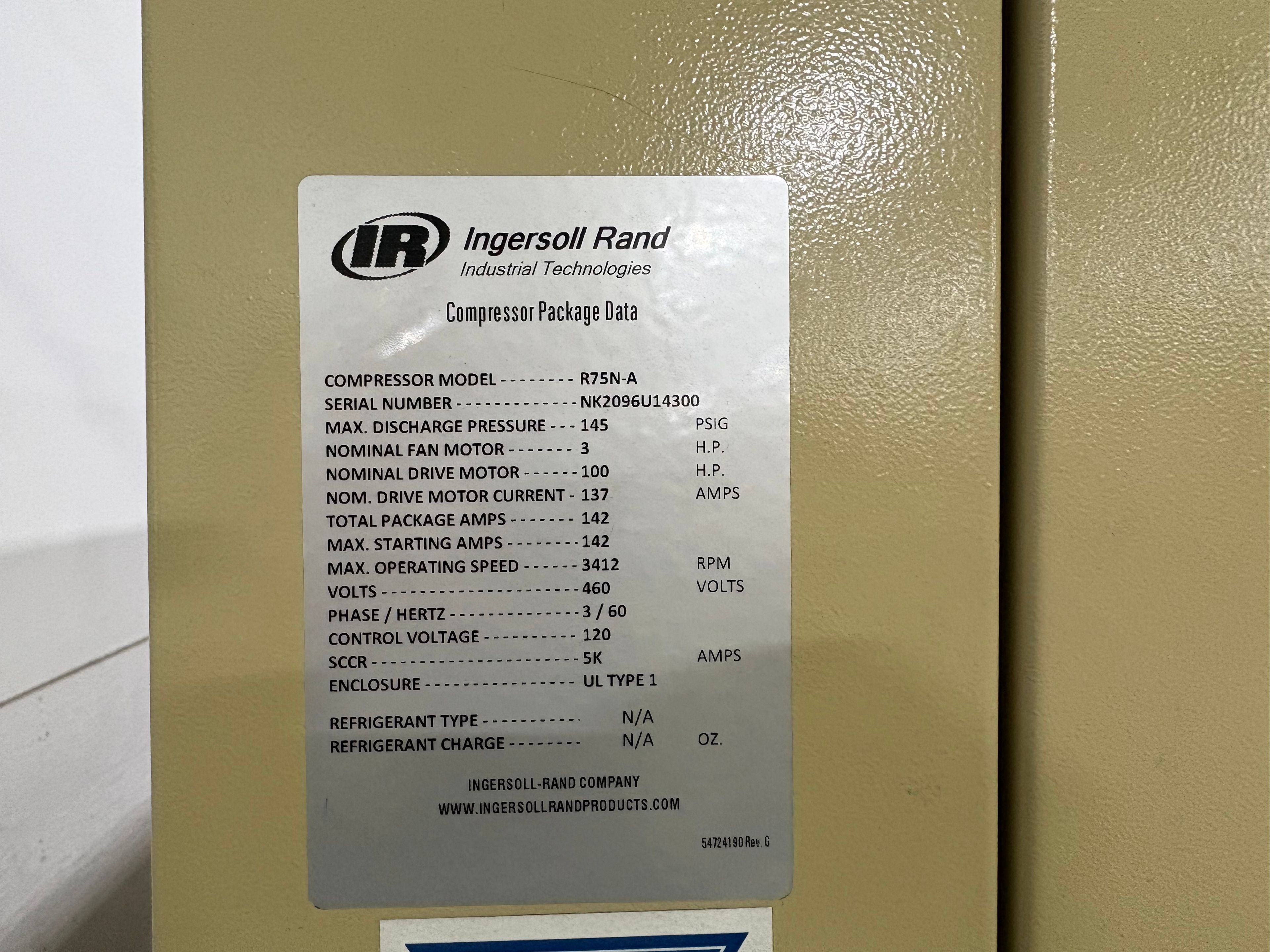 Ingressoll Brand Air Compressor - Model R75N-A - Document 4