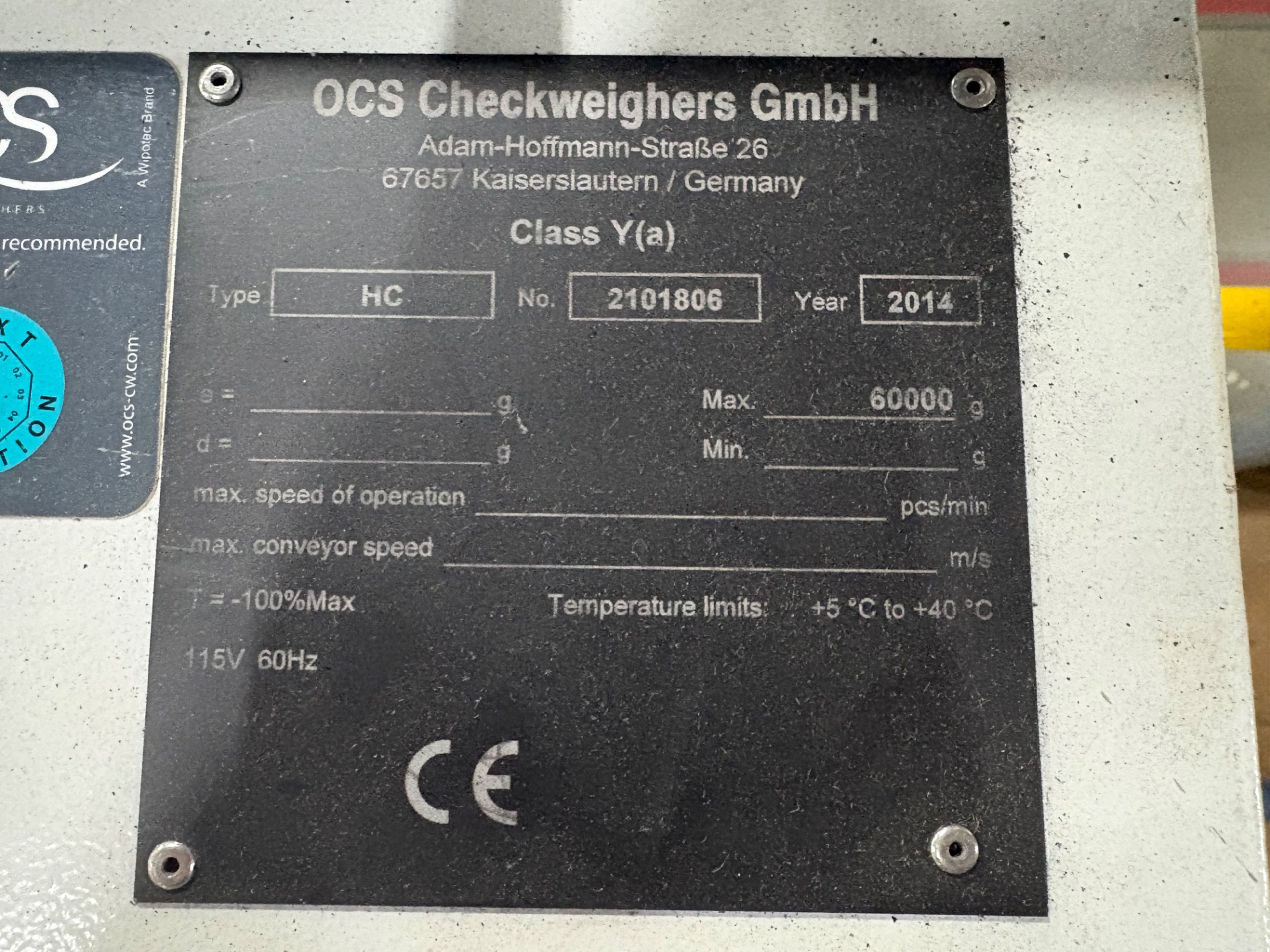 2014 OCS HC Conveyor Checkweigher - 60 kg - Document 9