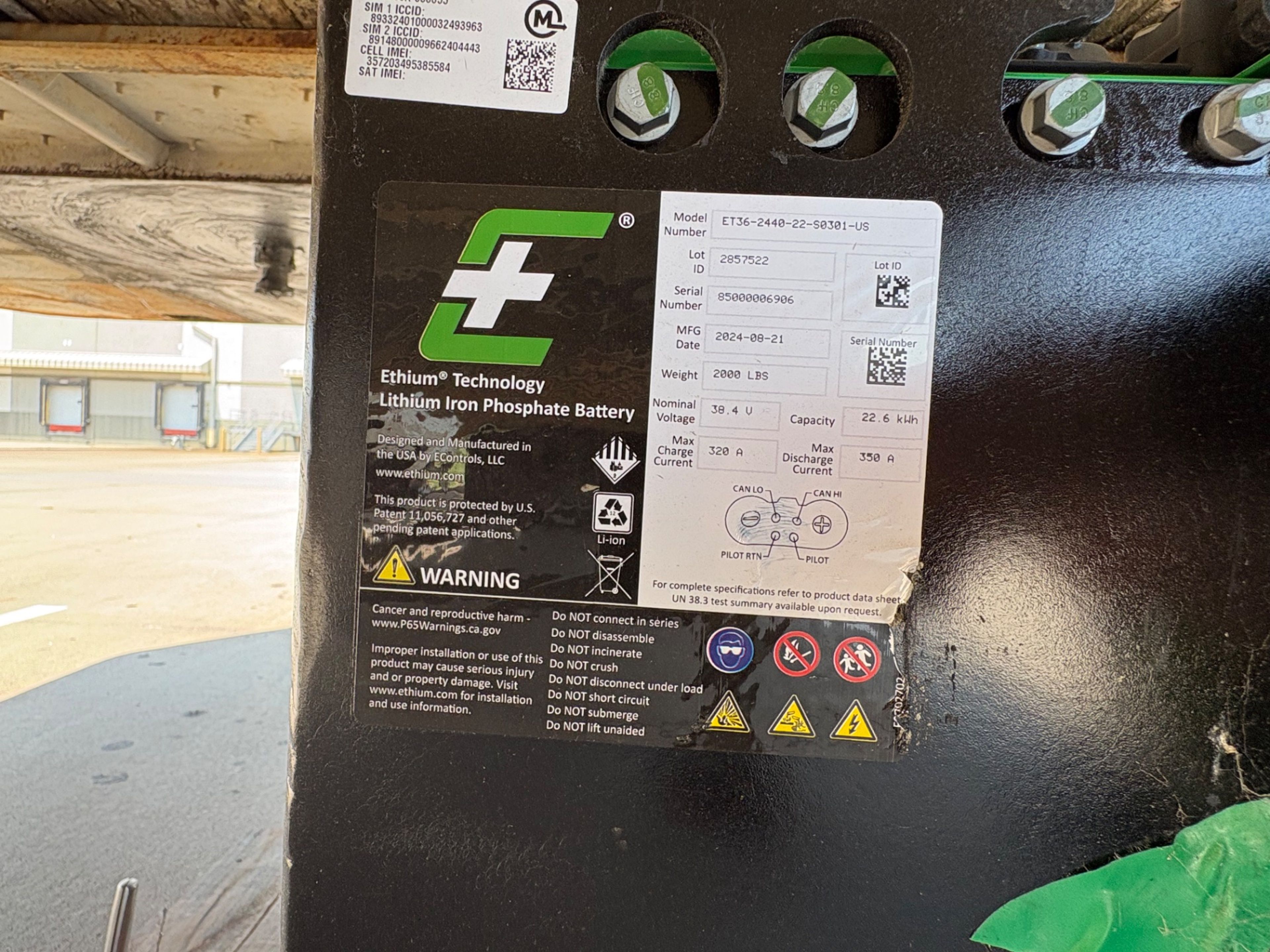 2024 Ethium ET36-2440-22-S0301-US 38.4V Lithium Forklift Battery - Document 3