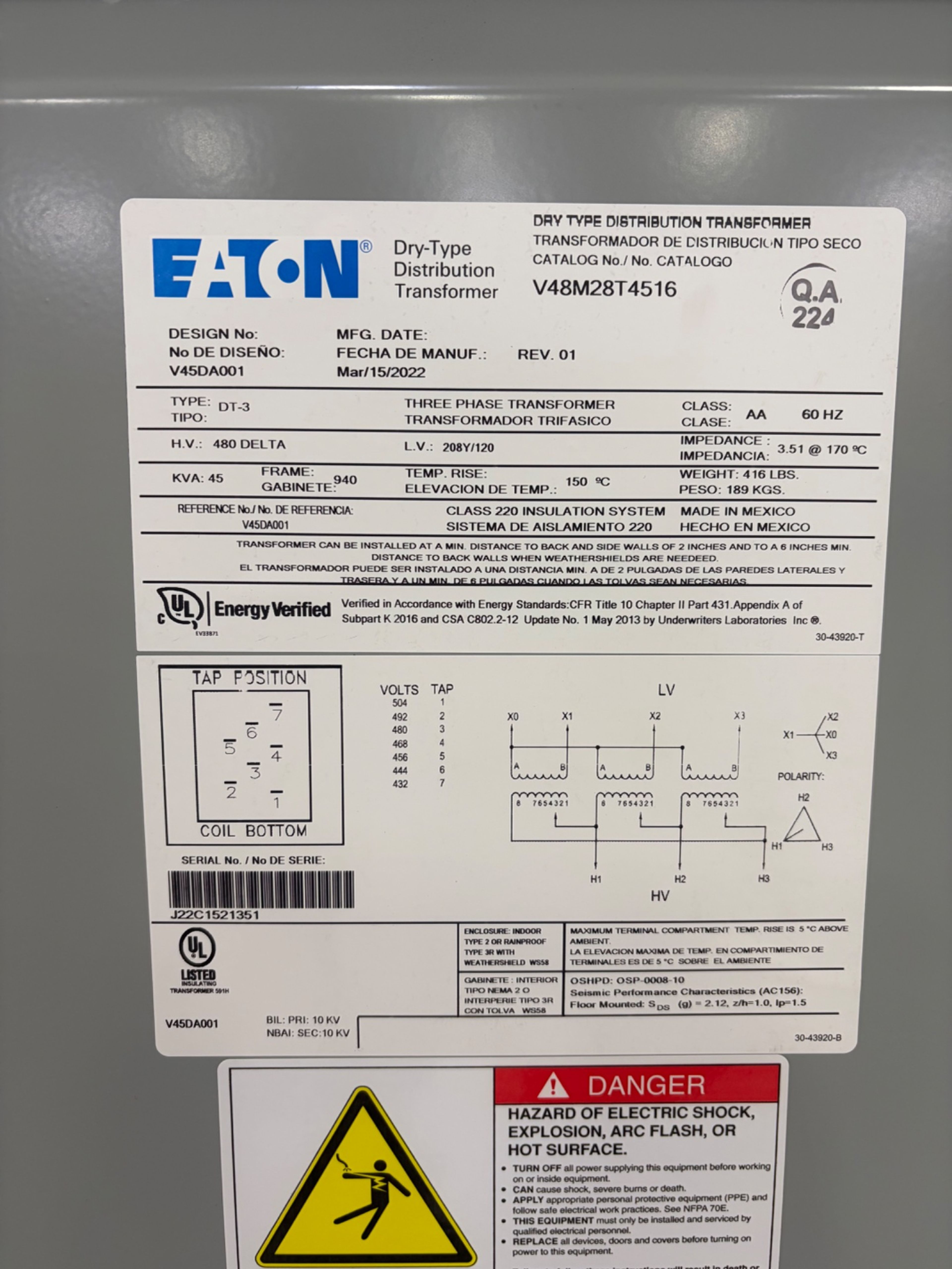 2022 Eaton V48M28T4516 45 kVA Dry-Type Transformer - Document 7