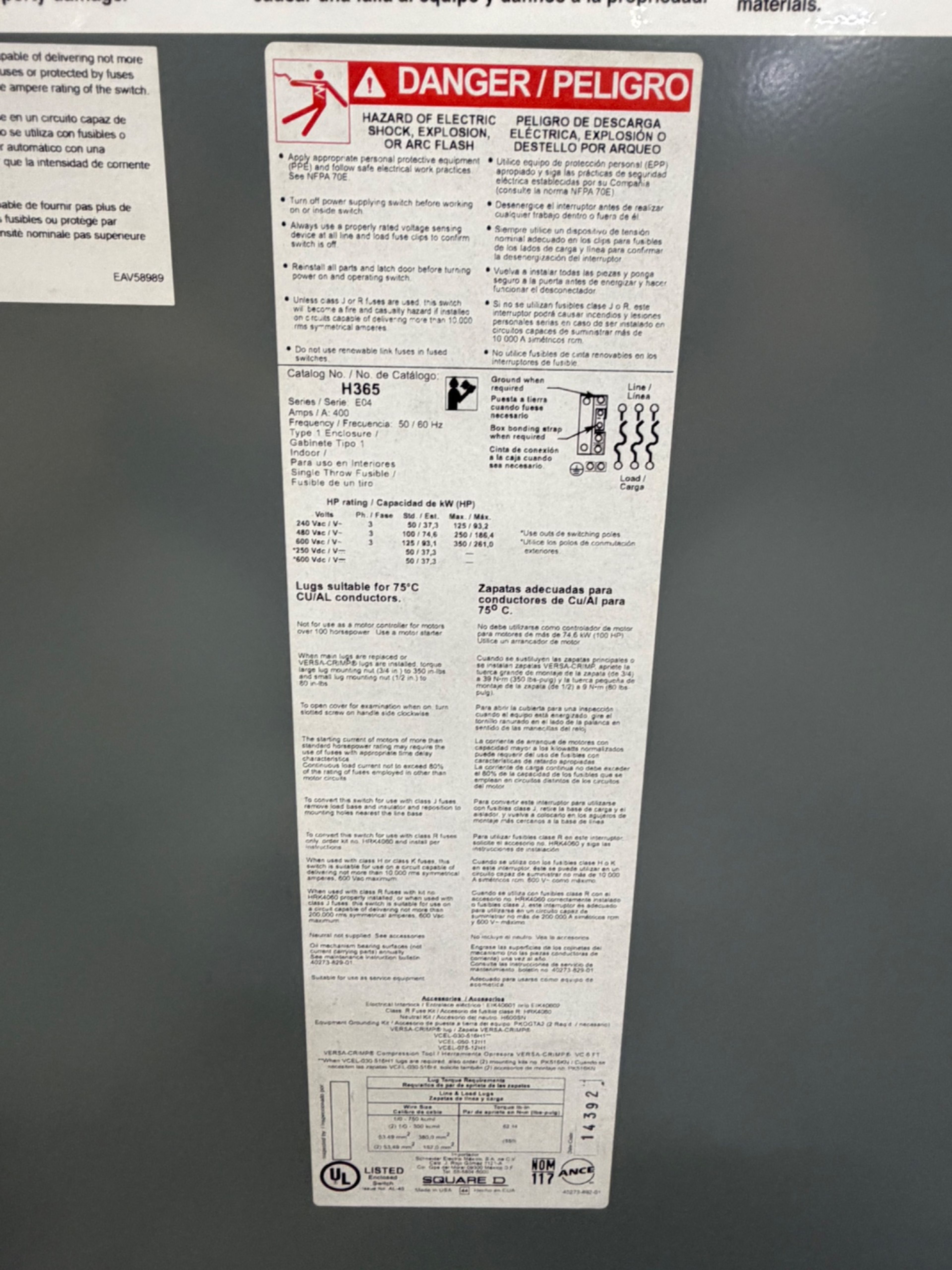 Square D H365 400A Heavy-Duty Fusible Safety Switch - Document 10