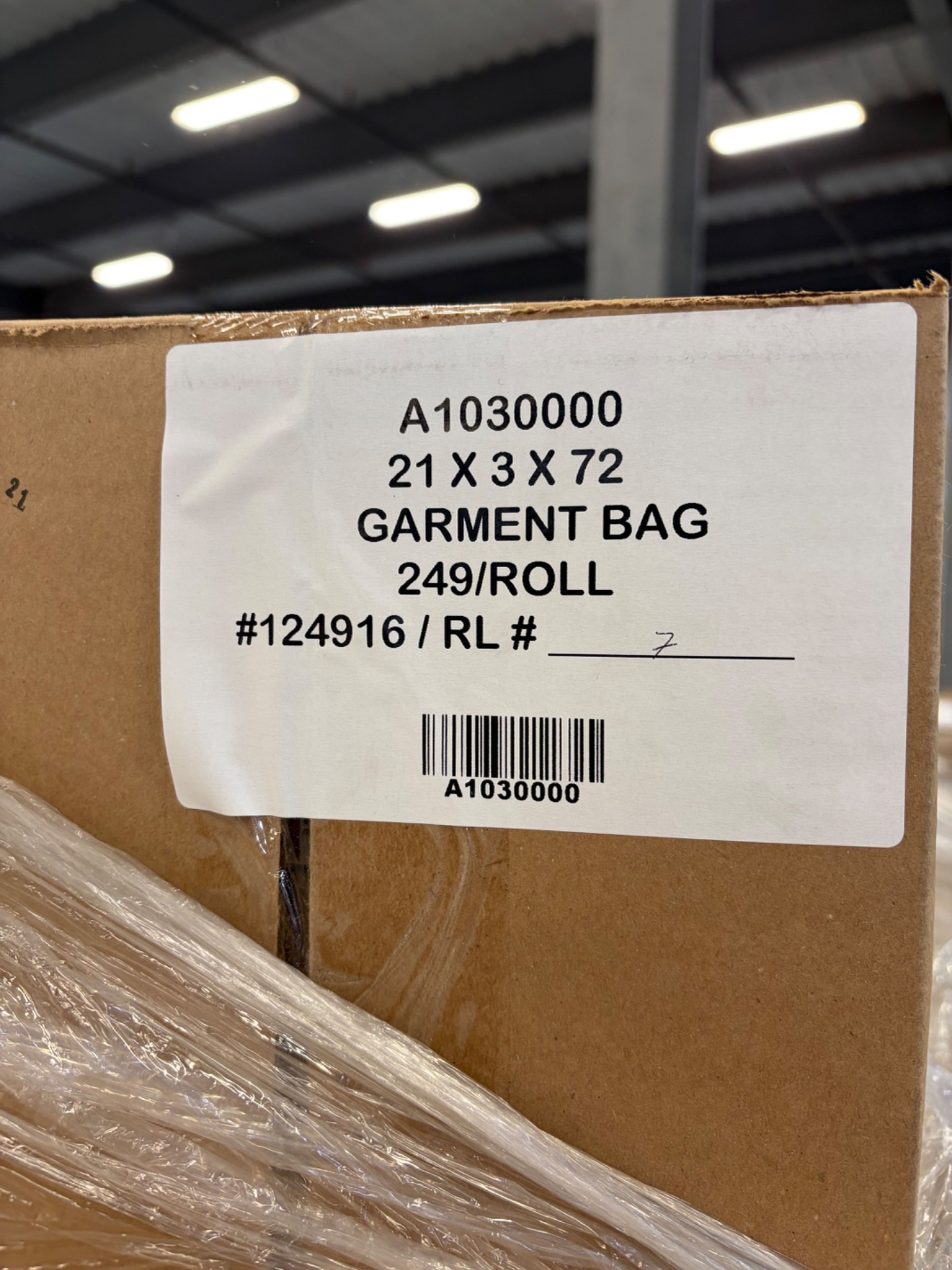 Garment Bag Rolls - 21" x 72" - 249 Bags/Roll - Approx. 64 Cases - Document 2
