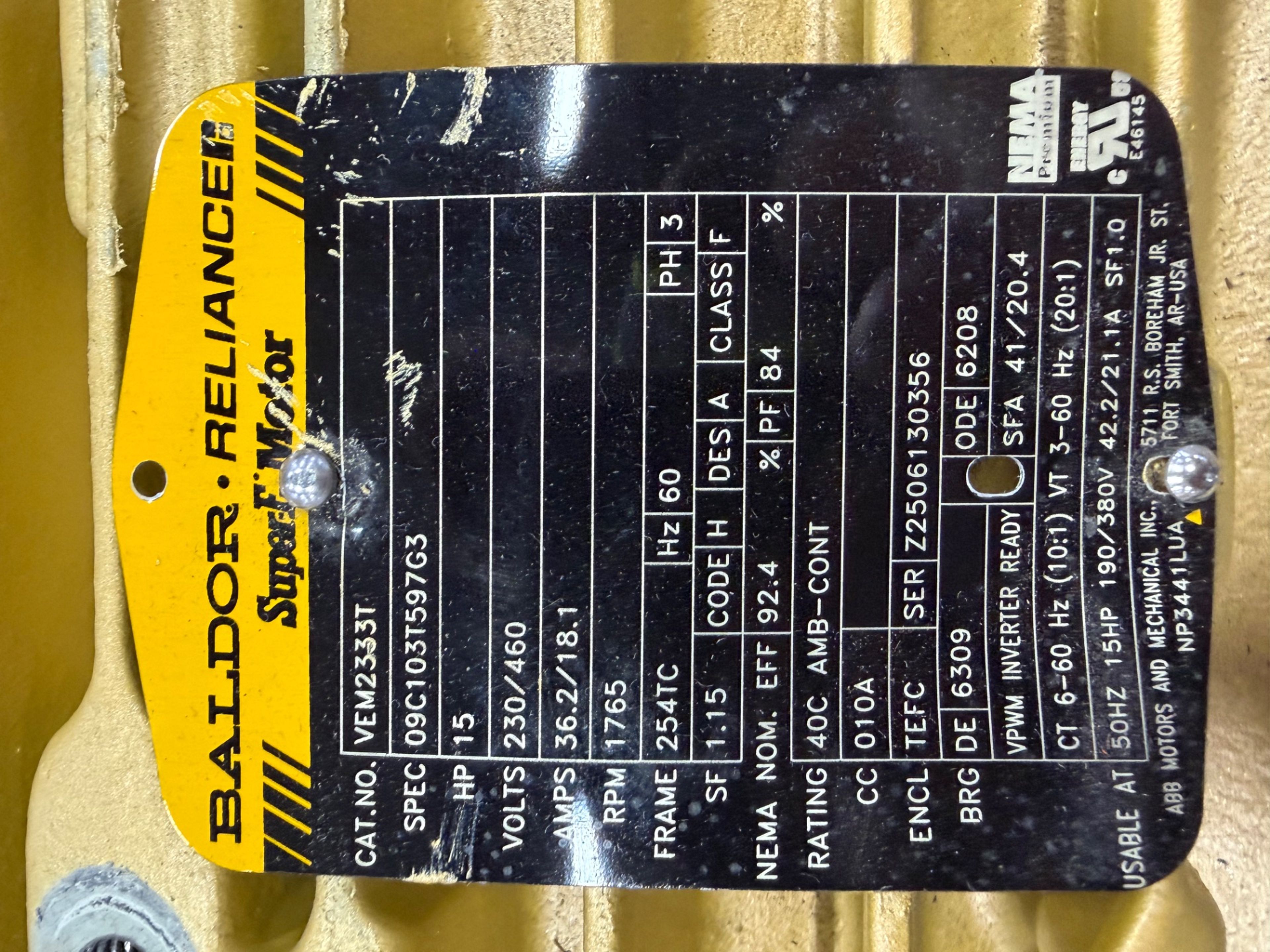 Baldor Reliance VM2333T 15 HP Super-E Motor - Document 5