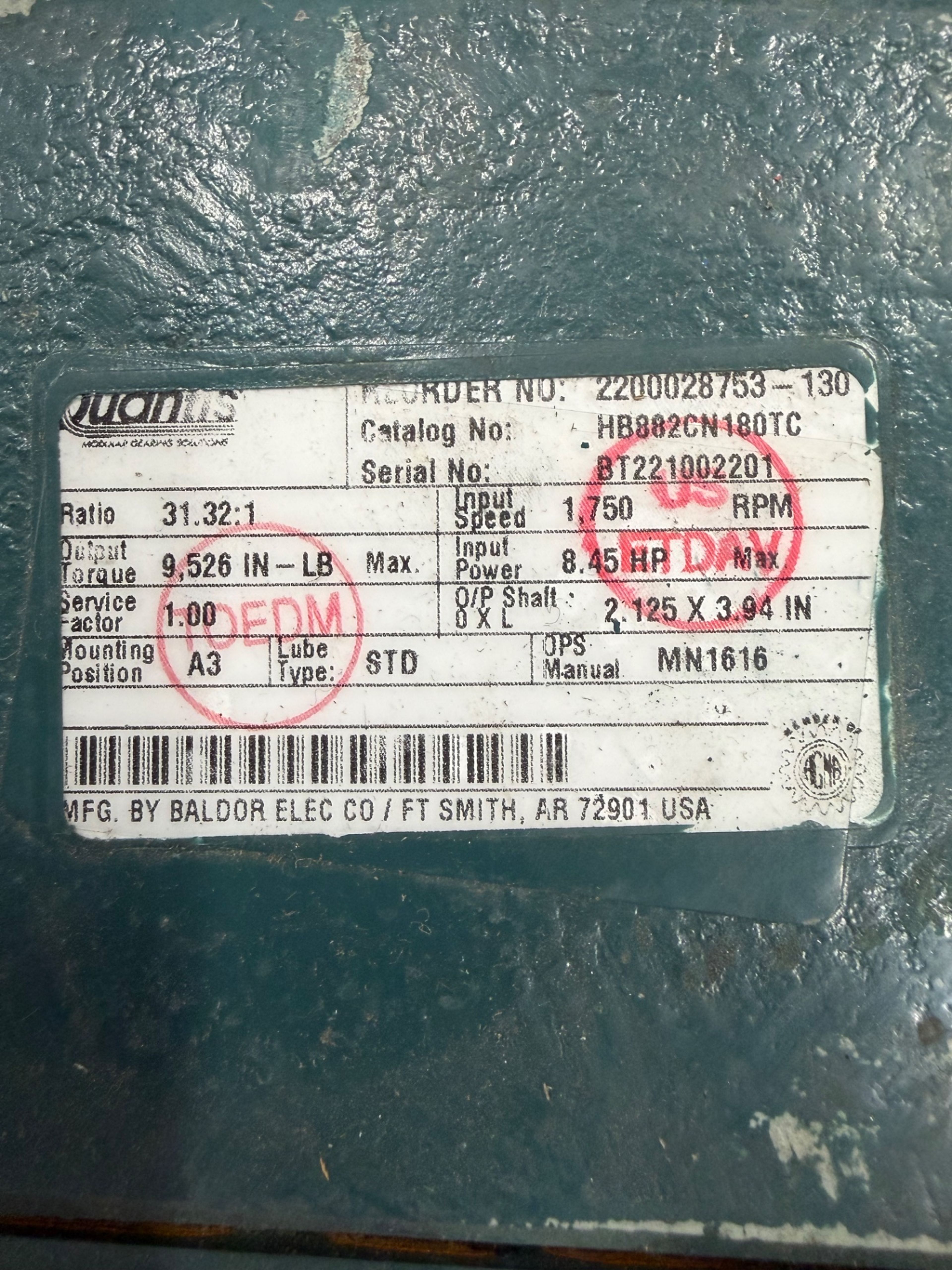 Dodge Quantis HB882CN180TC 31.32:1 Gear Reducer - Document 5