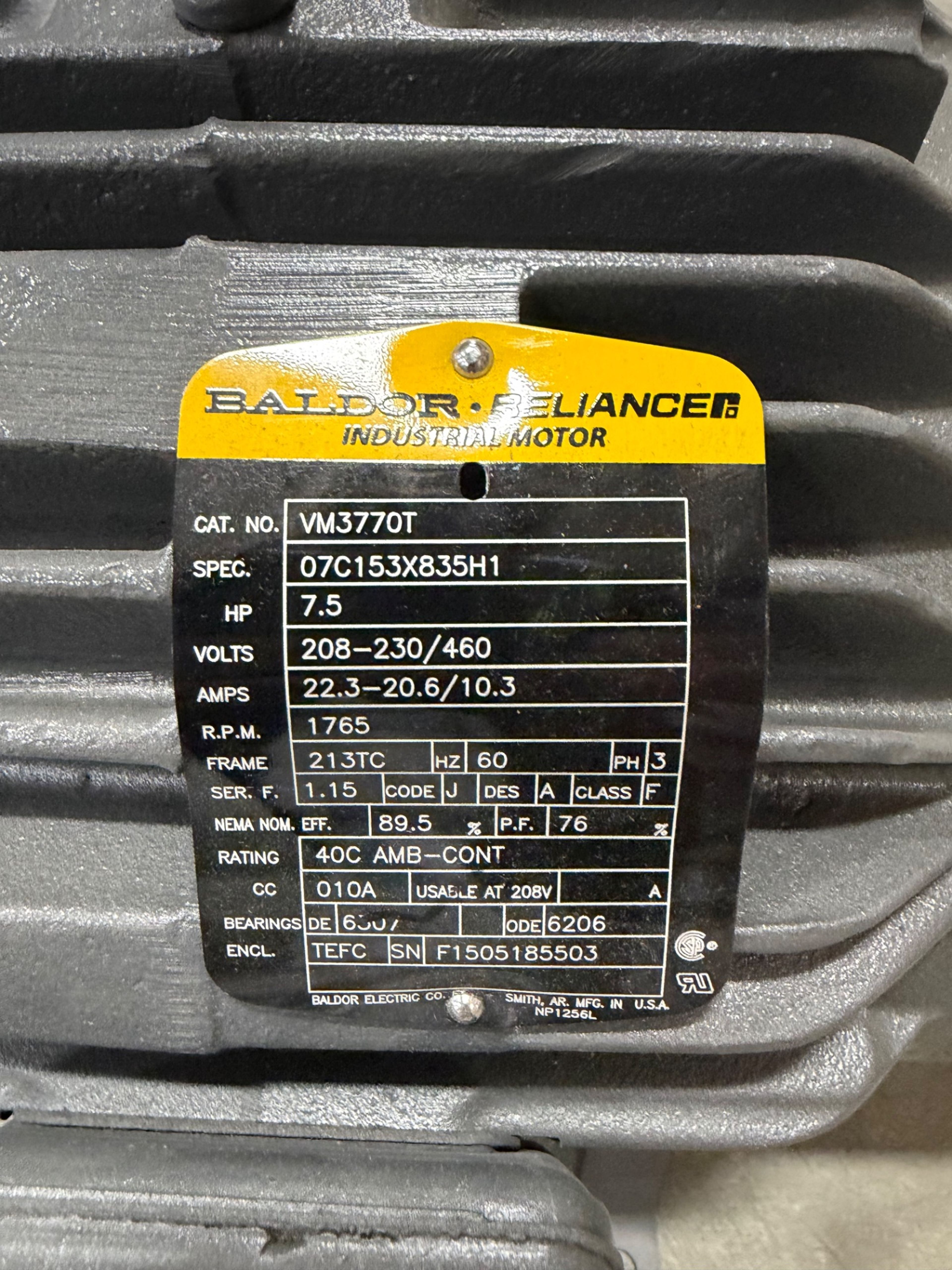 Baldor Reliance VM3770T 7.5 HP Industrial Motor - Document 5