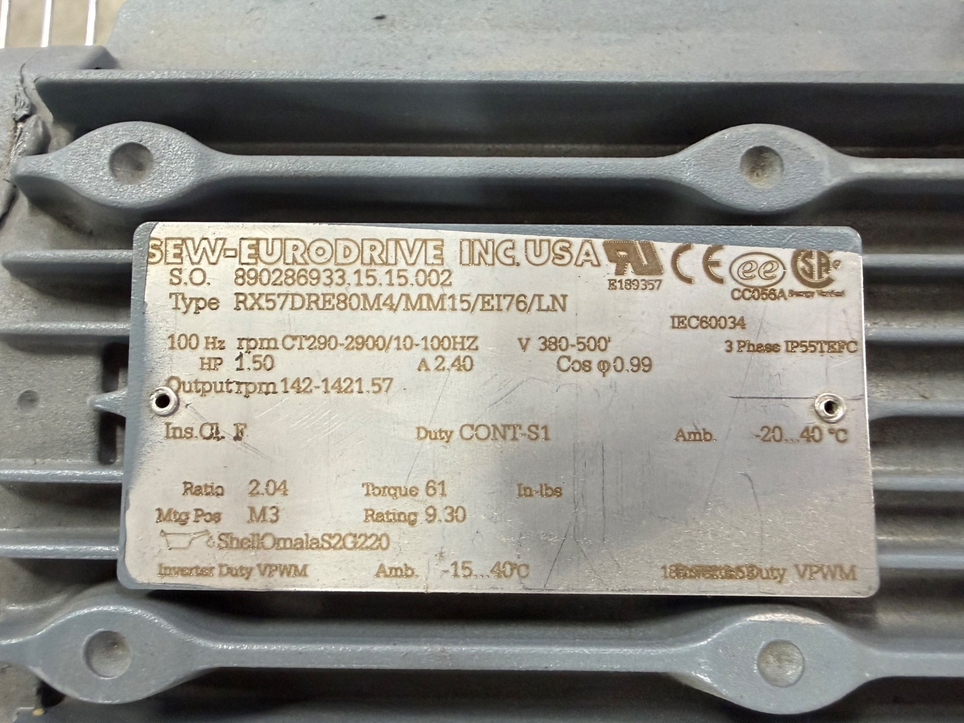 SEW-EURODRIVE RX57 DRE80M4/MM15/EI76/LN Gearmotor - Document 4