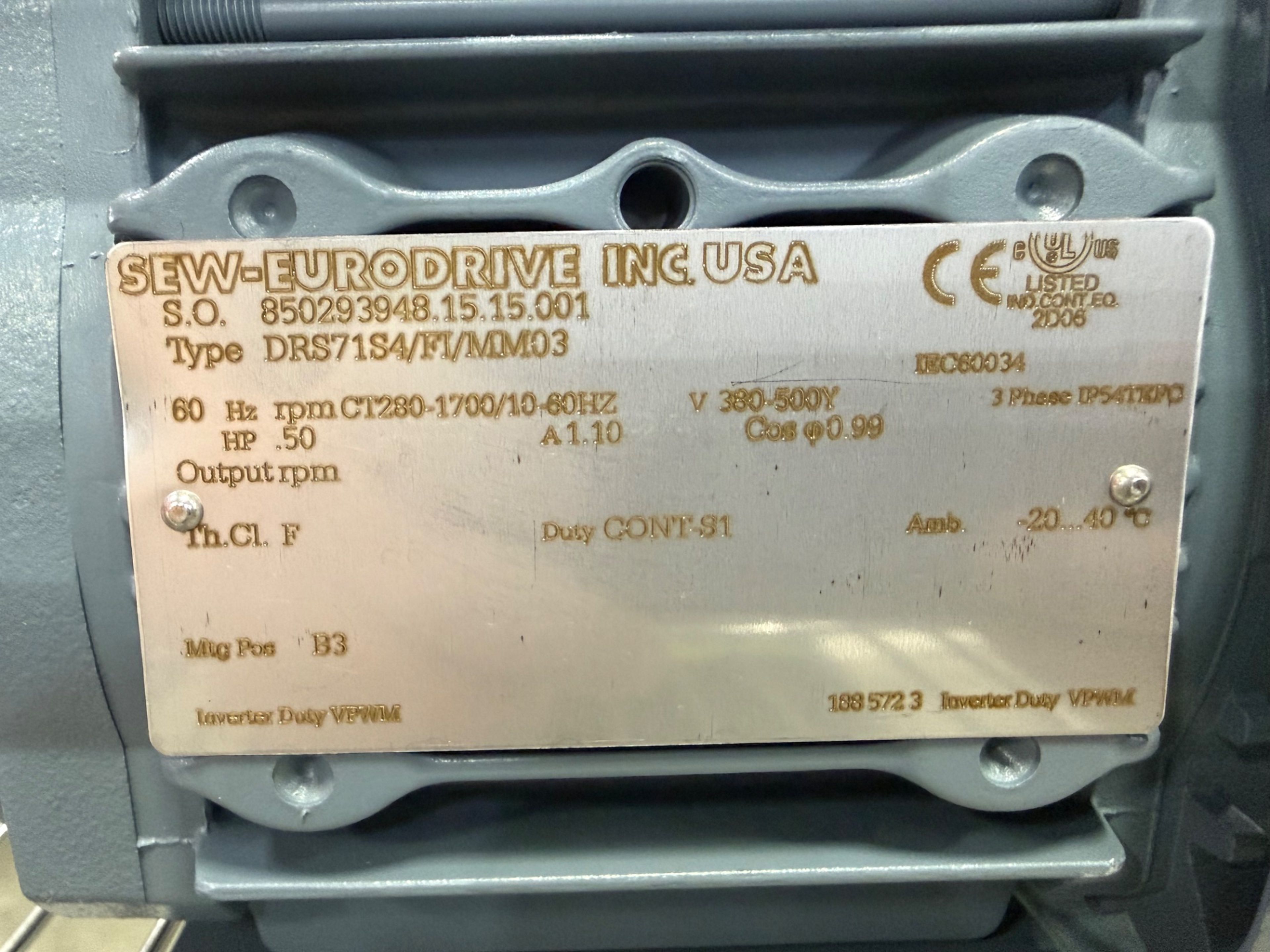SEW-EURODRIVE DRS71S4/FT/MM03 0.5 HP Motor - Document 5