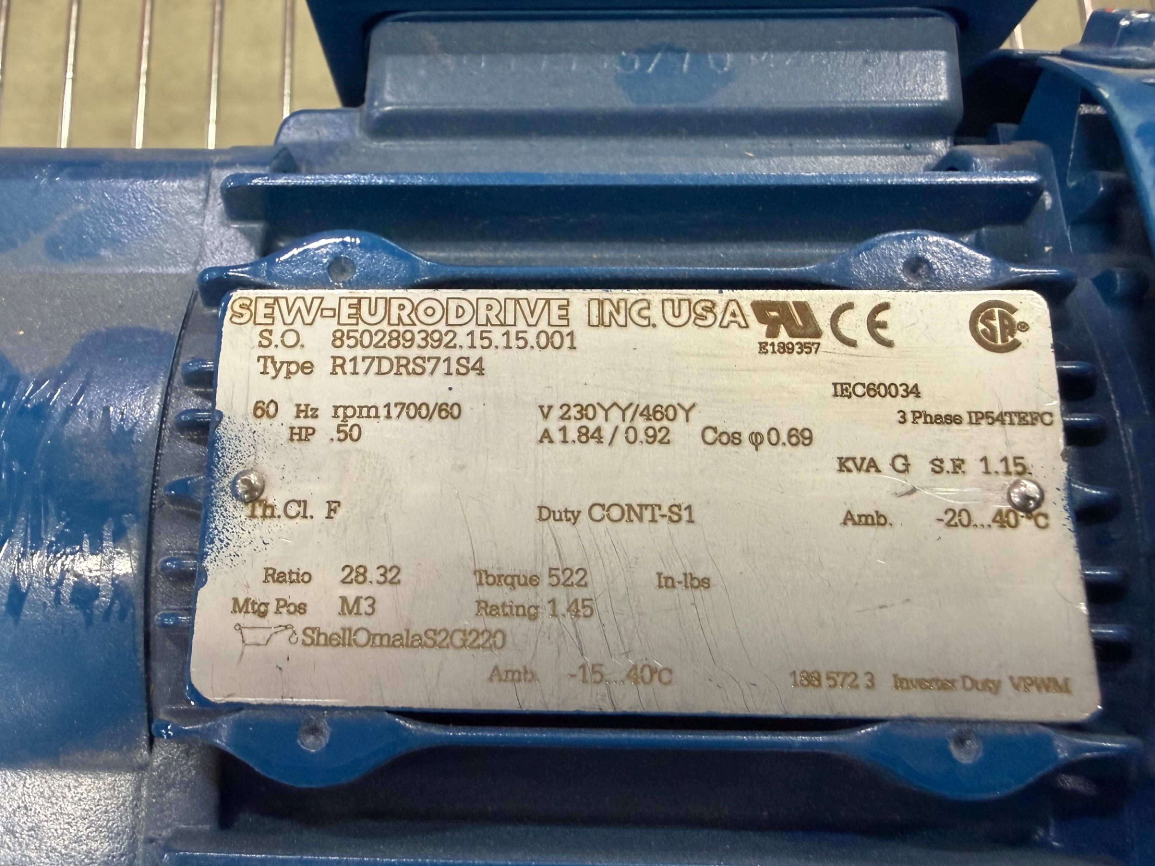 SEW-EURODRIVE R17 DRS71S4 0.5 HP Gearmotor - Document 5