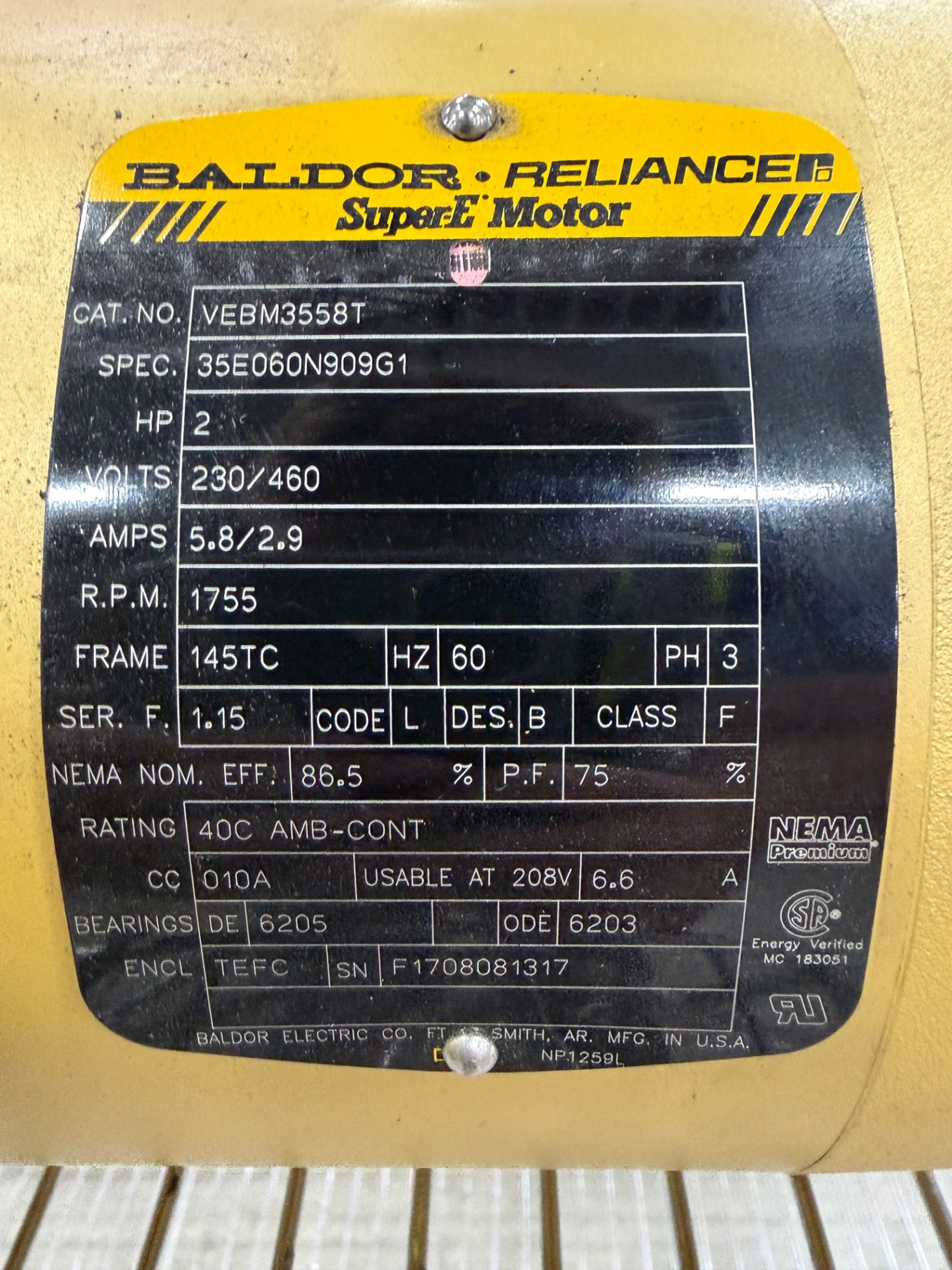 Baldor Reliance VEBM3558T 2 HP Brake Motor - Document 5
