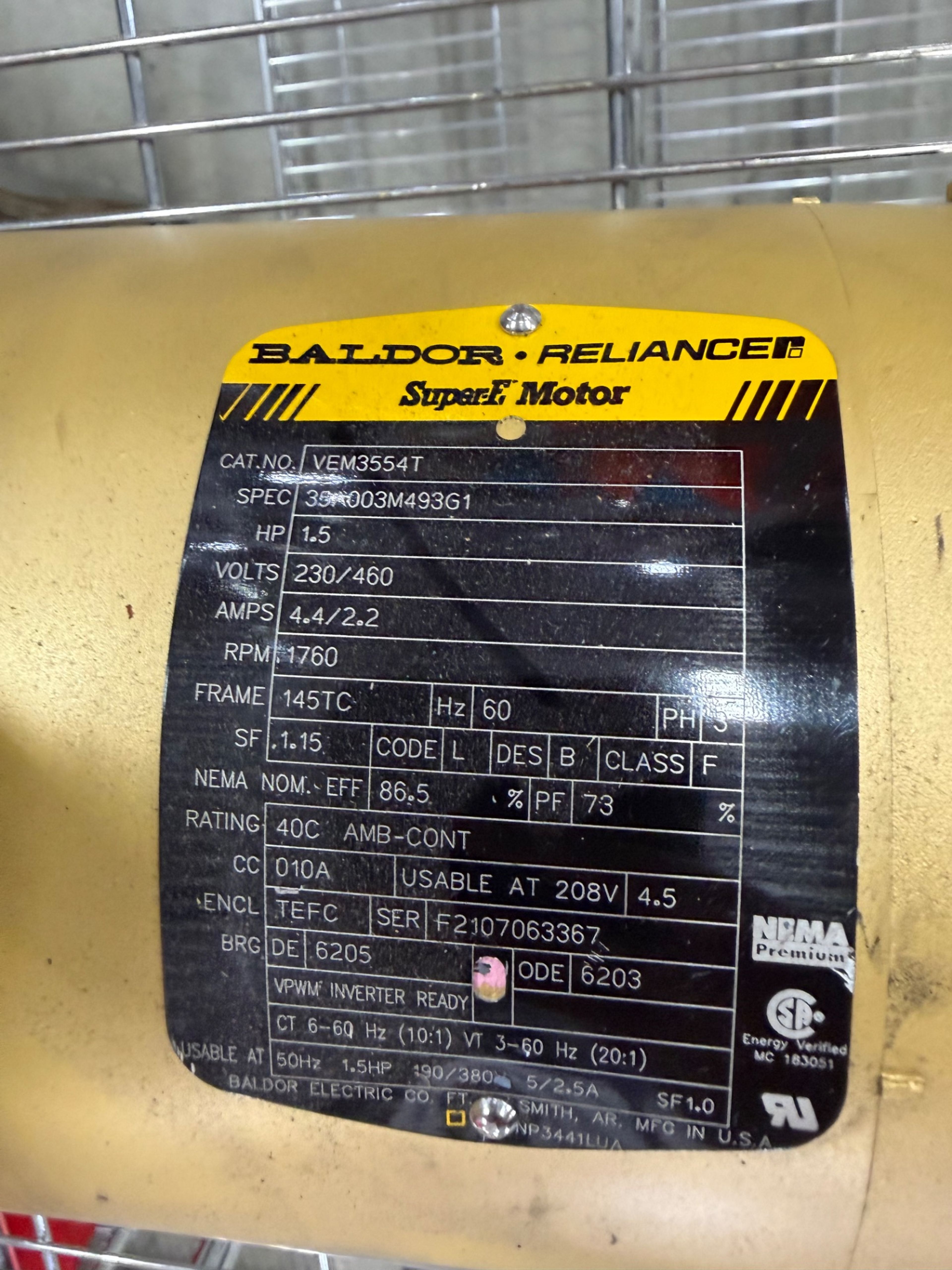 Baldor Reliance VEM3554T 1.5 HP Motor with Right-Angle Reducer - Document 5