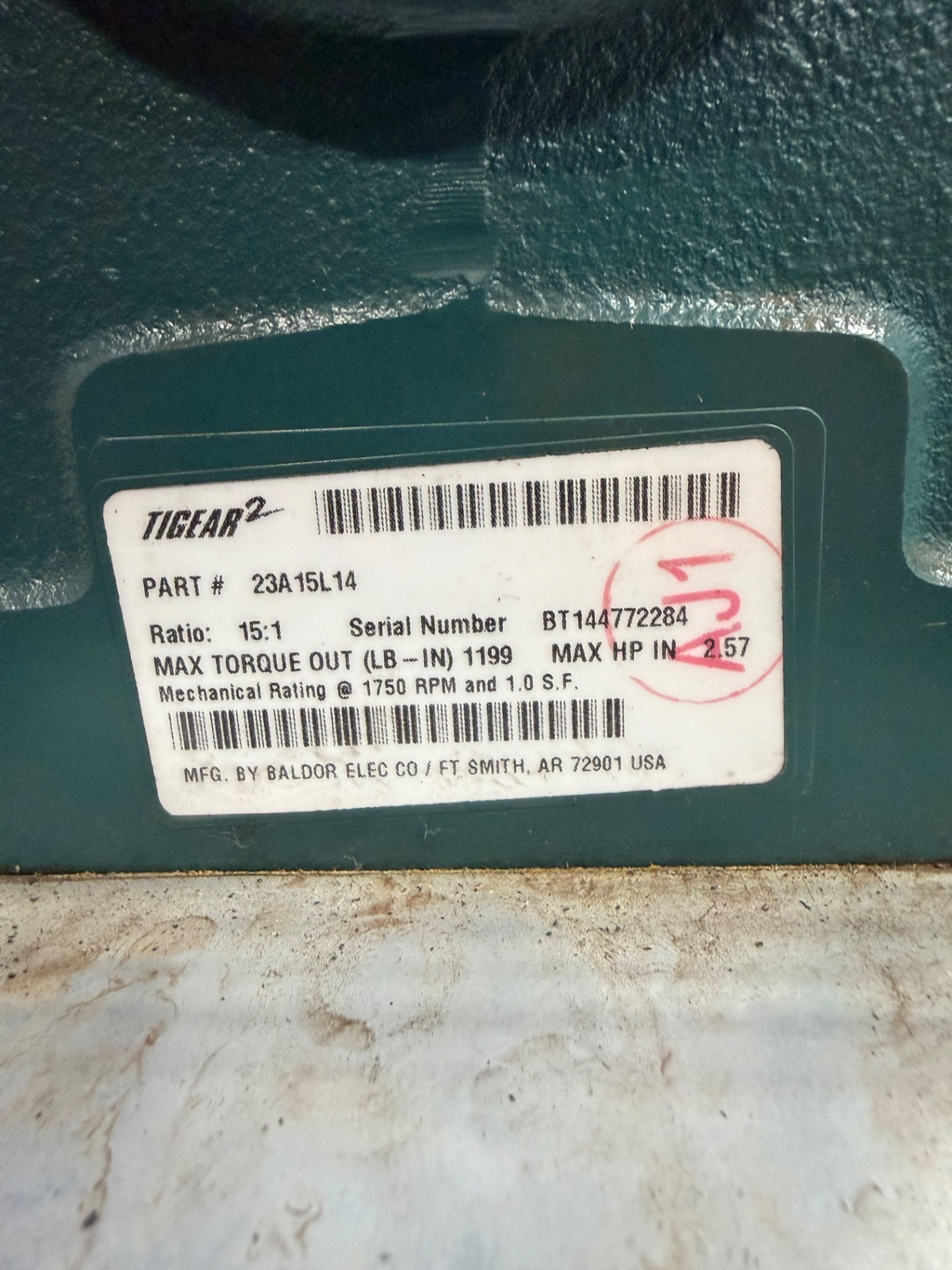 Baldor Dodge Tigear-2 23A15L14 15:1 Gear Reducer - Document 5