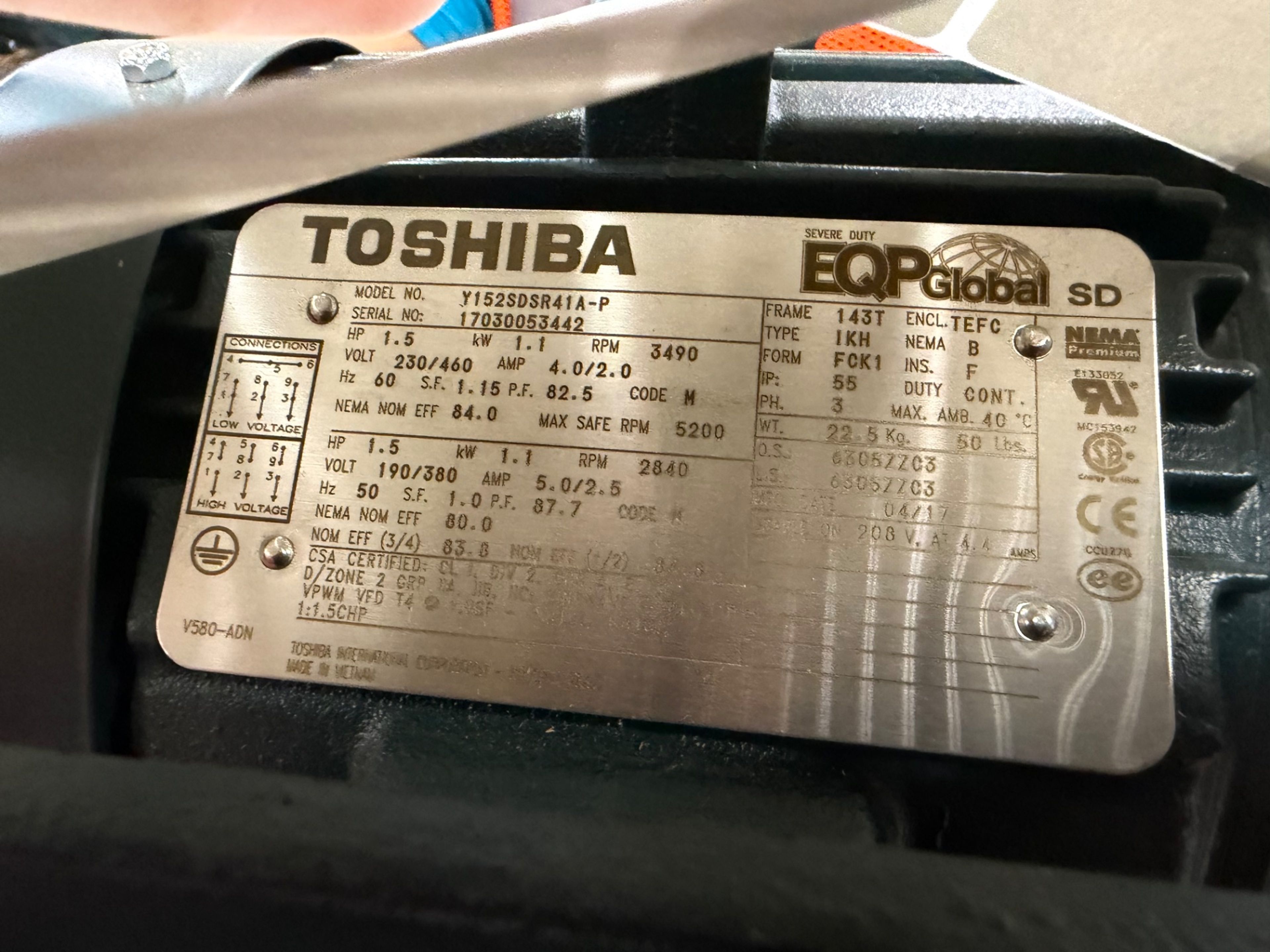 Toshiba Y152SDSR41A-P 1.5 HP Severe-Duty Motor - Document 6