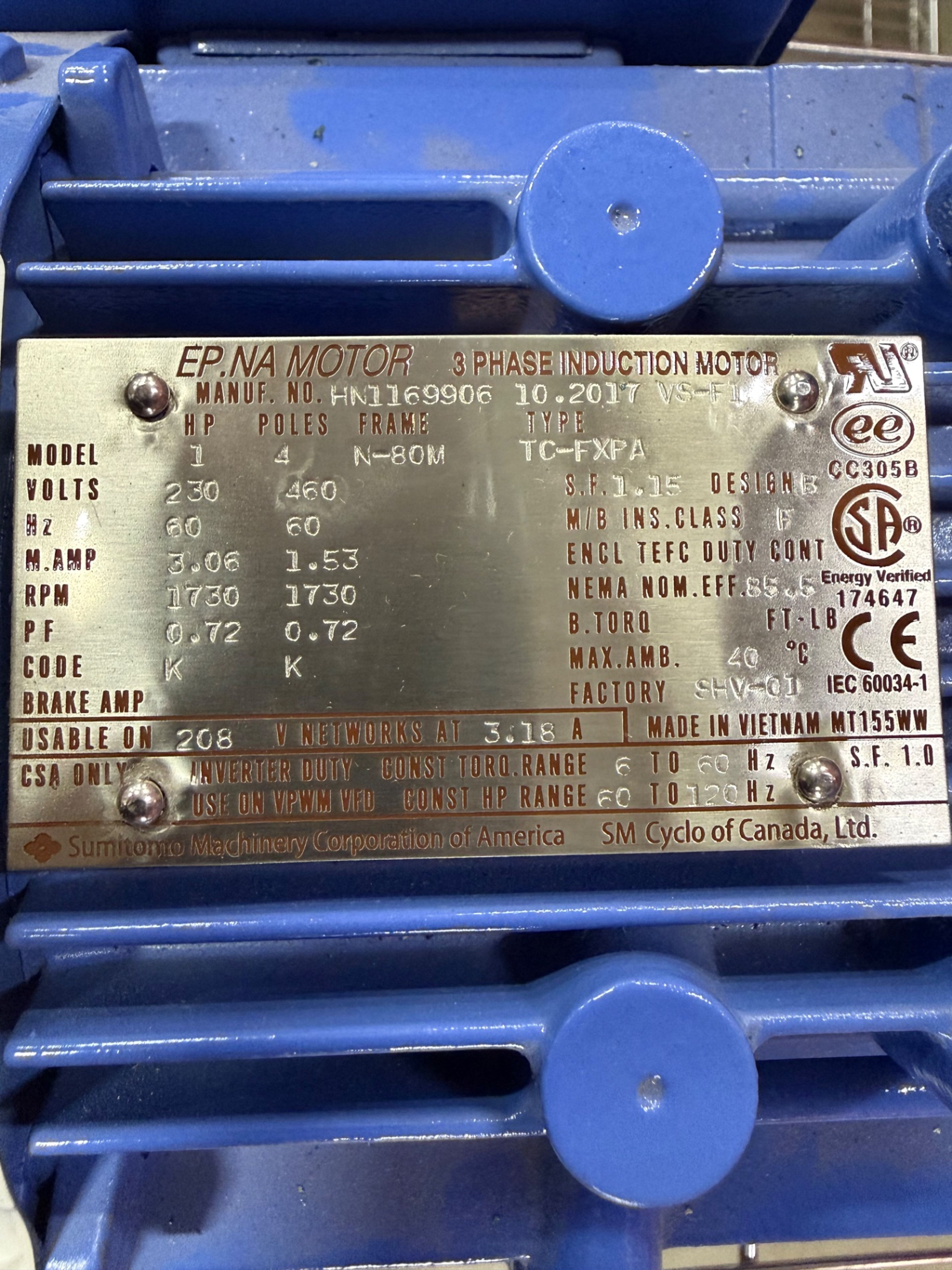 2017 Sumitomo TC-FXPFA 1 HP Gearmotor - Document 5