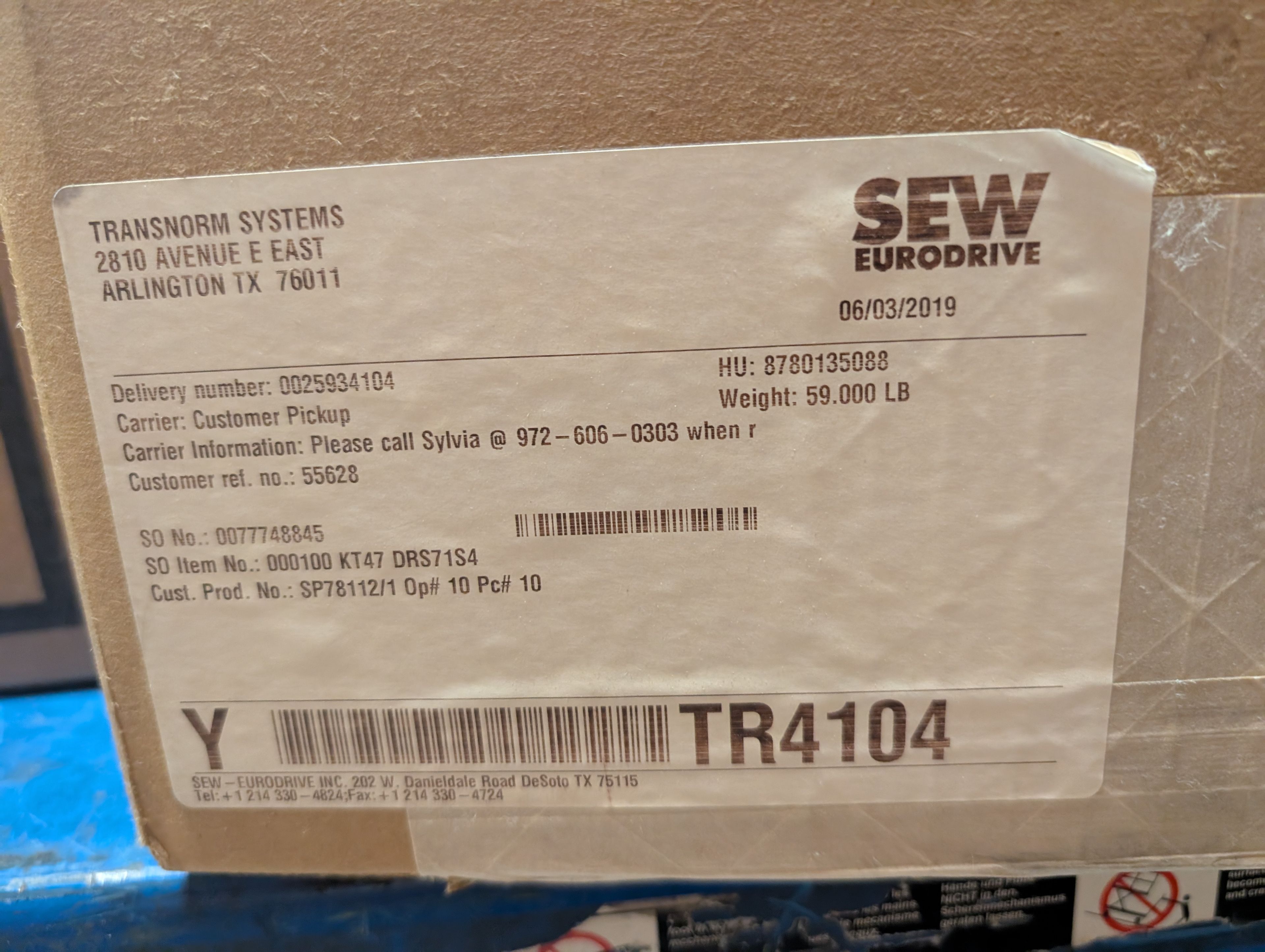 Sew Eurodrive - 0.5 HP Electric Motor - TR4104 - Document 3