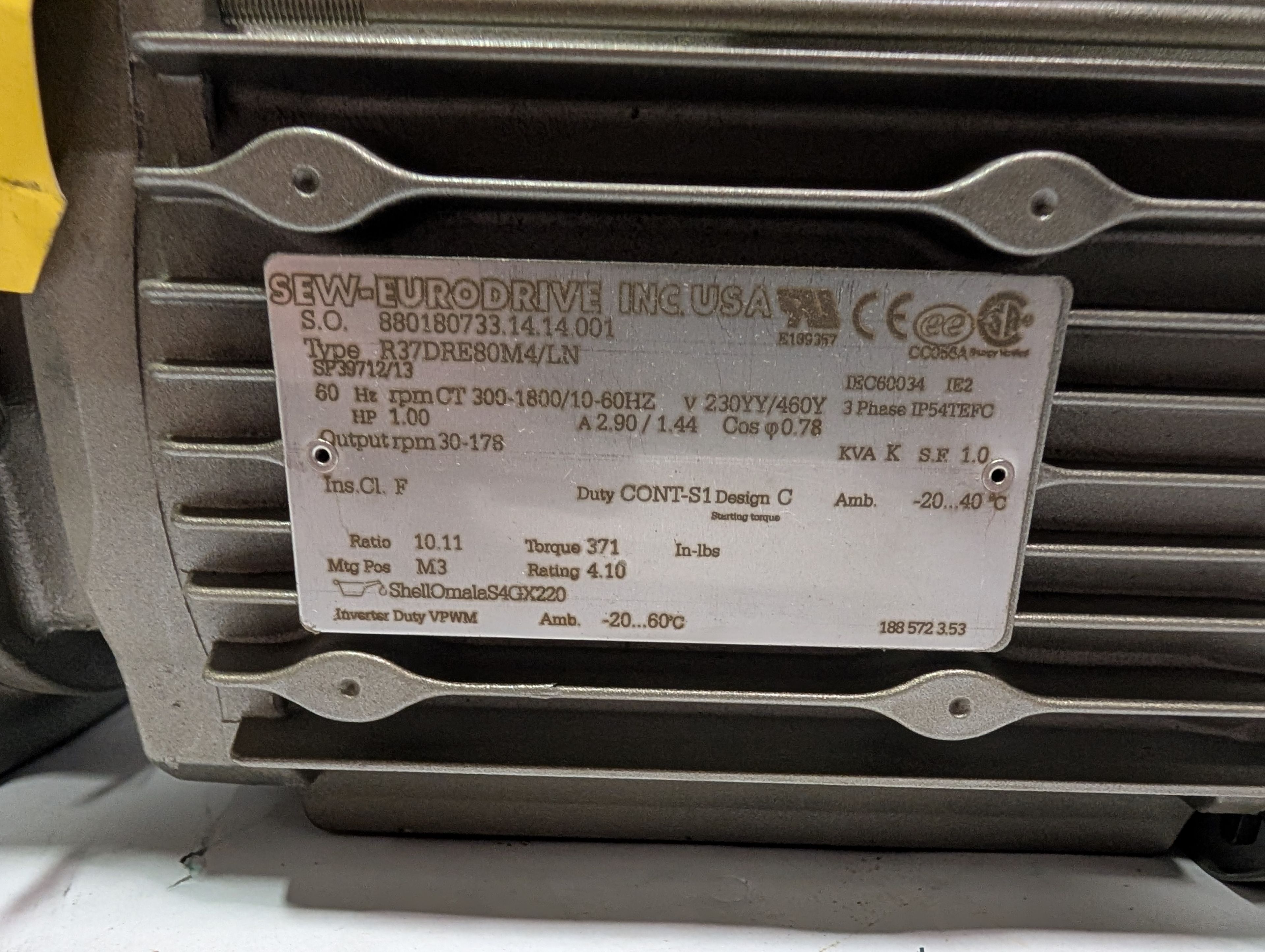 Sew-Eurodrive - 1 HP Electric Motor - R37DRE80M4/LN - Document 2