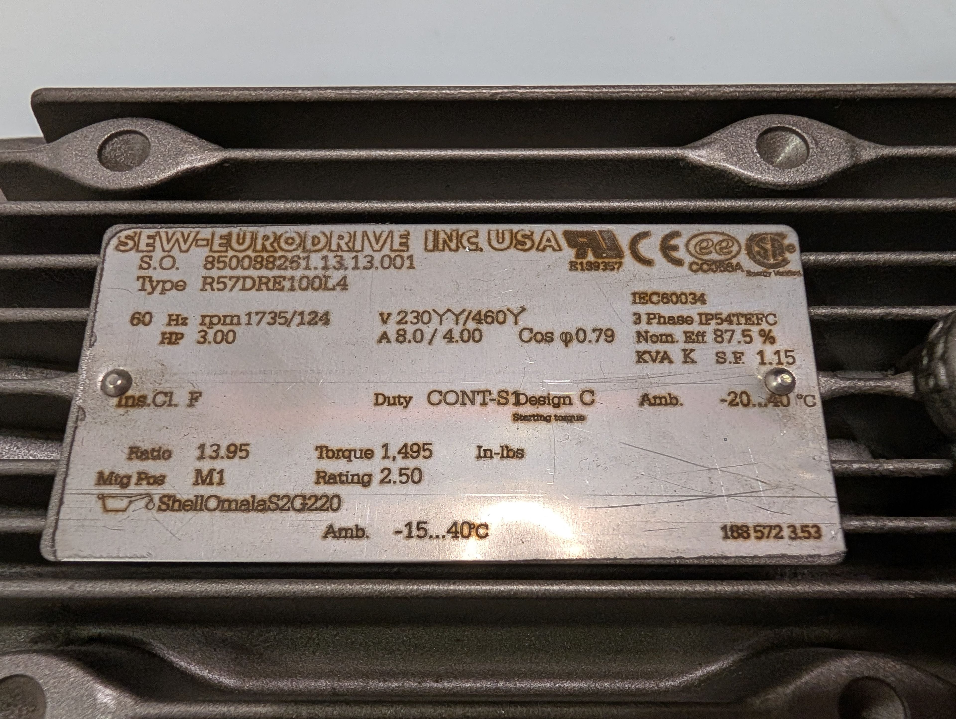 Sew-Eurodrive - 3 HP Electric Motor - R57DRE100L4 - Document 5