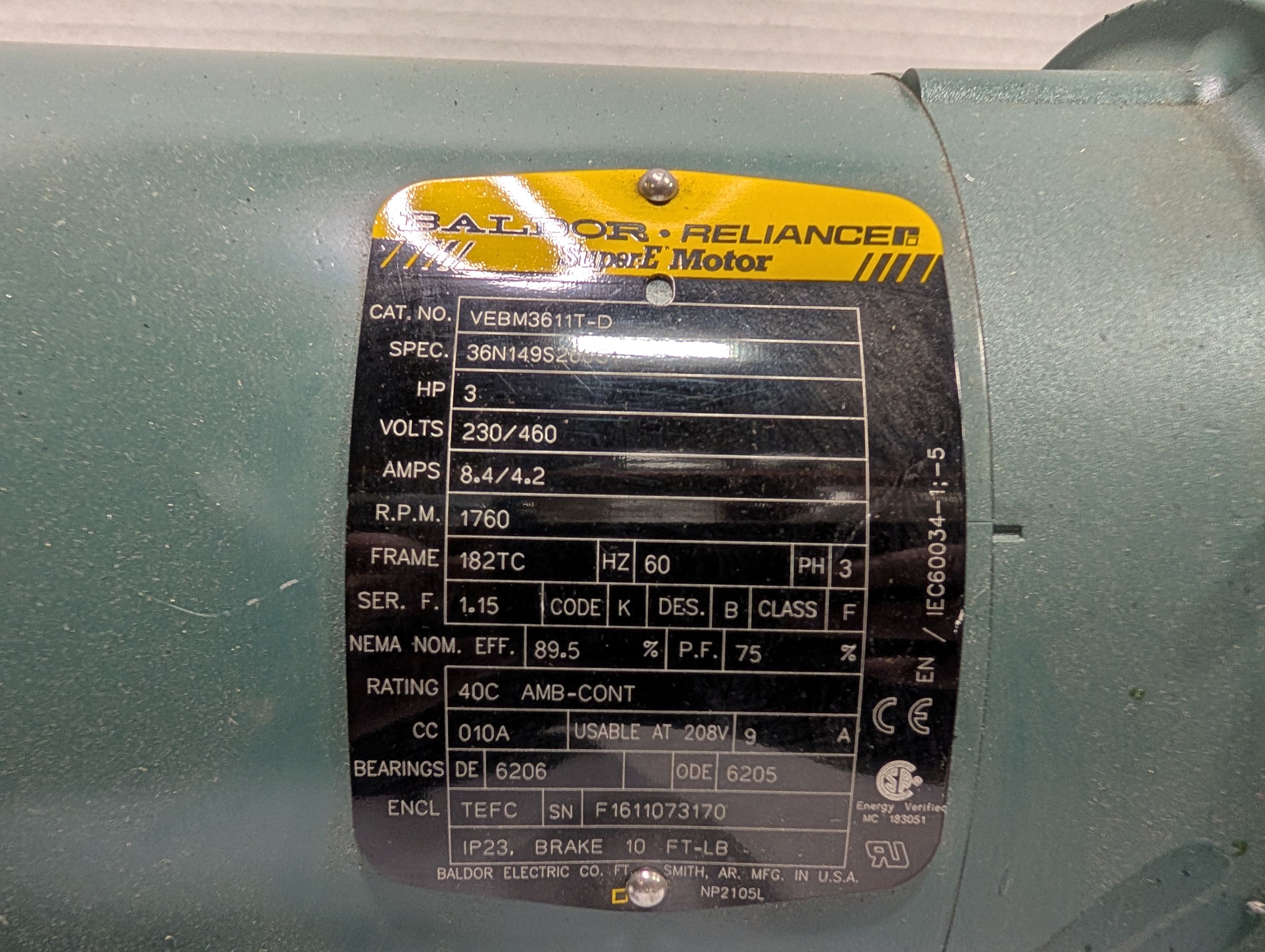 Baldor Reliance - 3 HP Electric Motor - VEBM3611T-D - Document 2