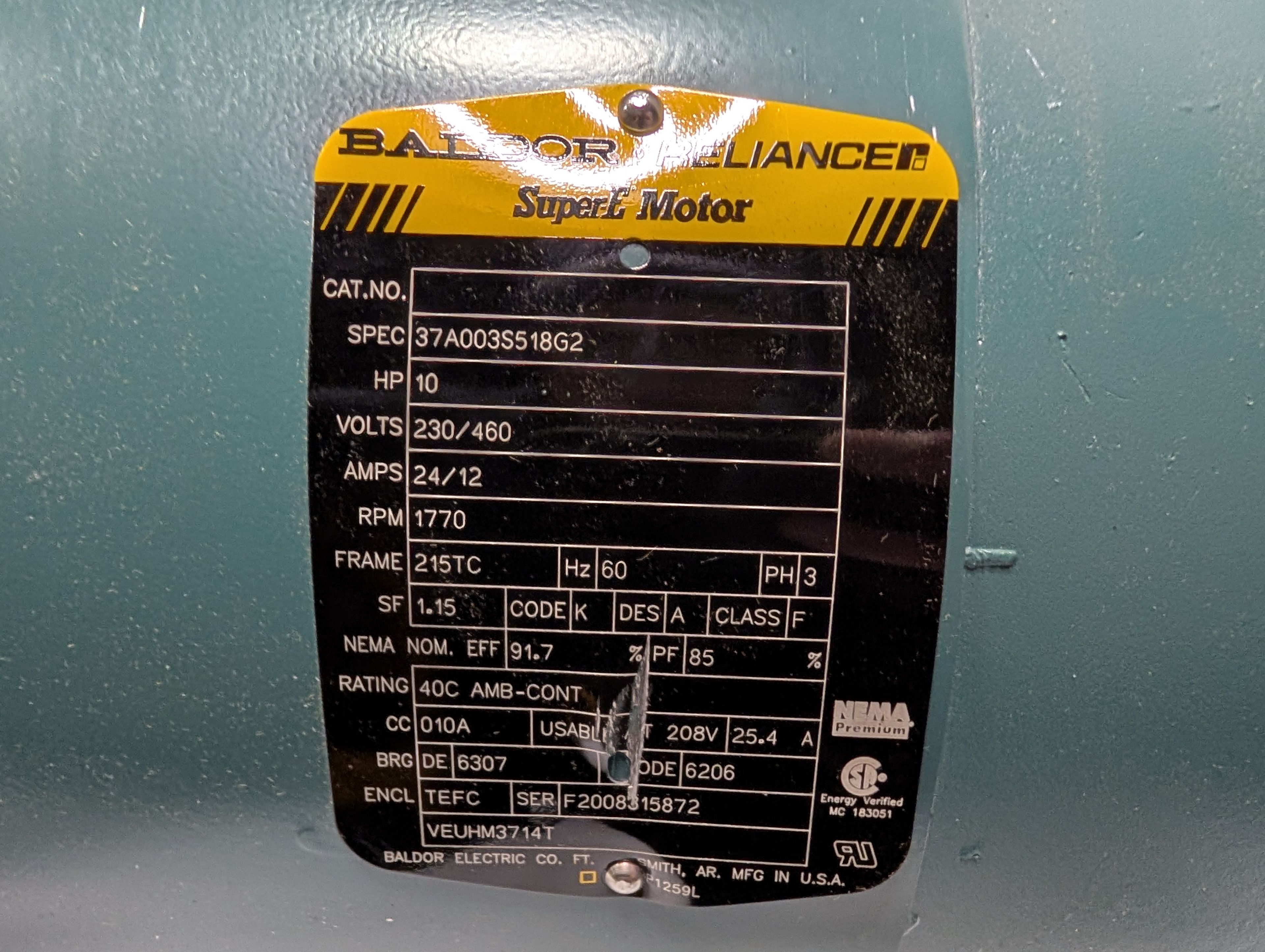 Baldor Reliance - 10 HP Electric motor - VEUHM3714T - Document 3