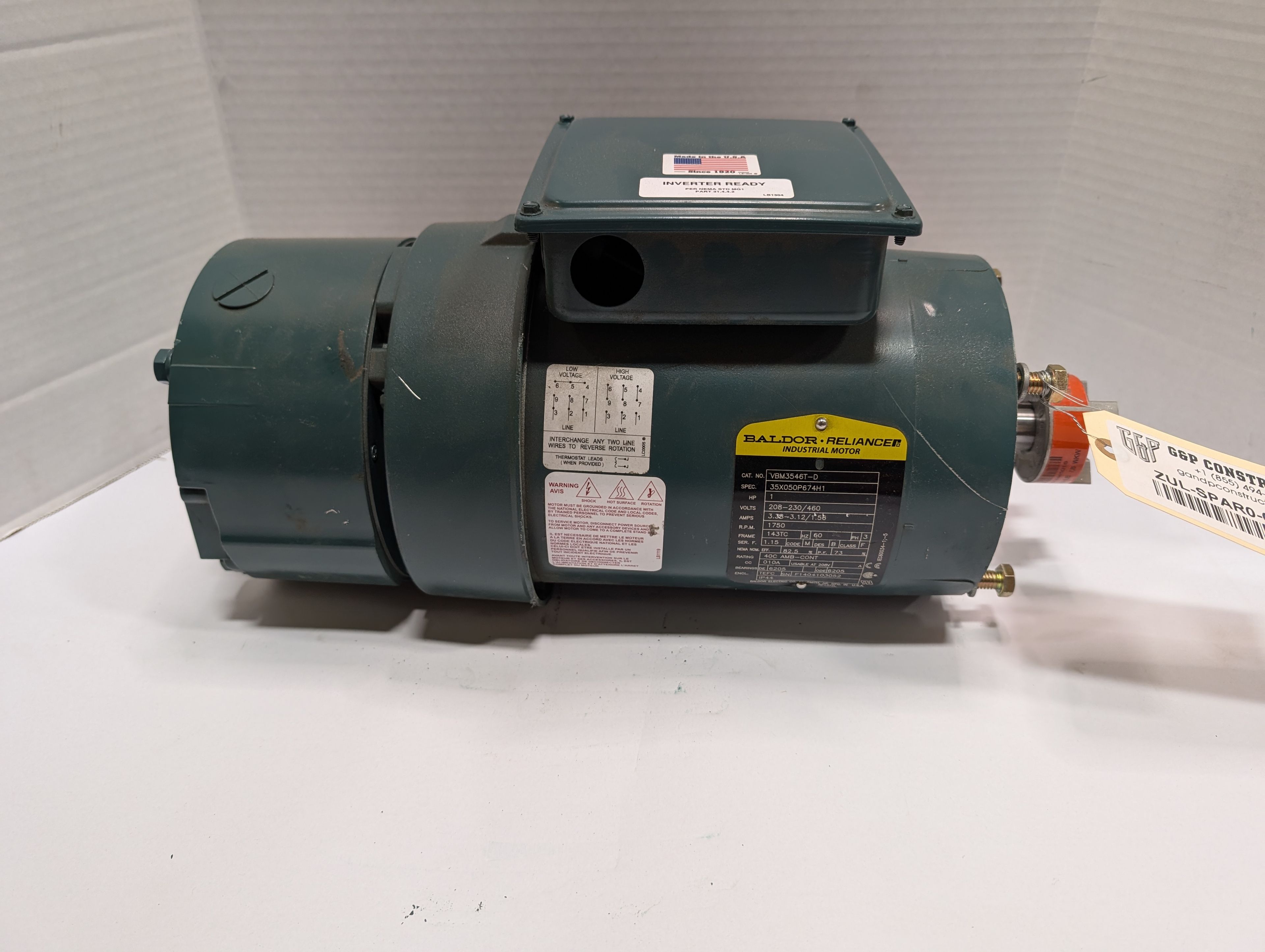 Baldor Reliance - 1 HP Electric Motor - V M3546T-D - Document 1